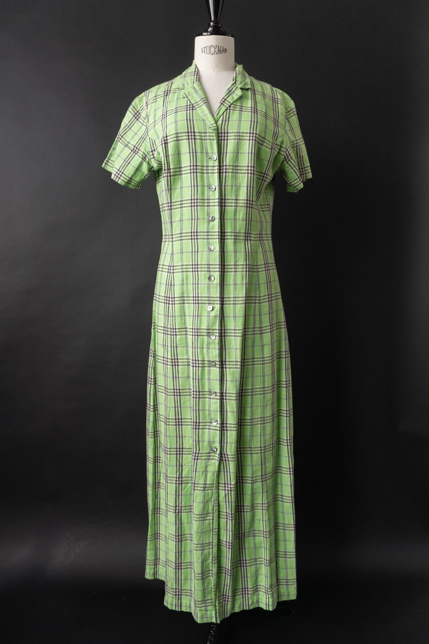 Vintage 90s Esprit Maxikleid in Type O Negative Green, XS–S