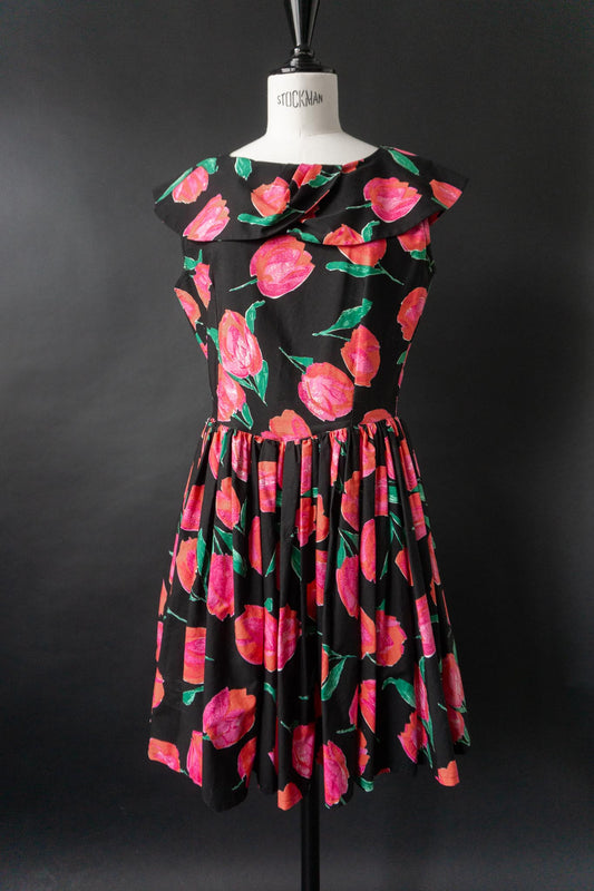 Vintage 80s Sommerkleid Benetton Blumen, S–M