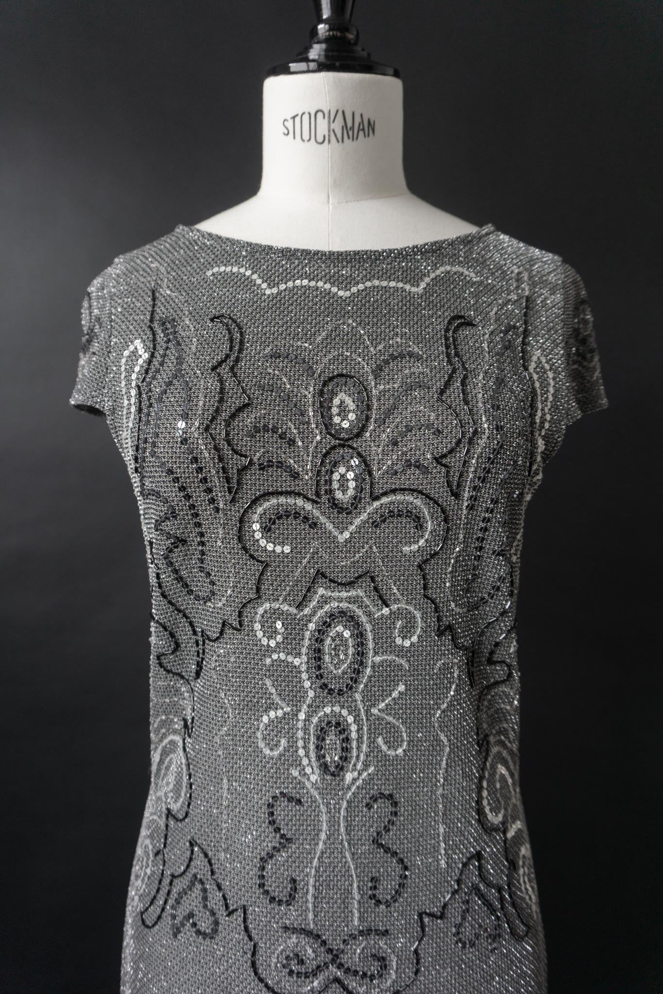 Vintage 80s Kleid, Silber, S