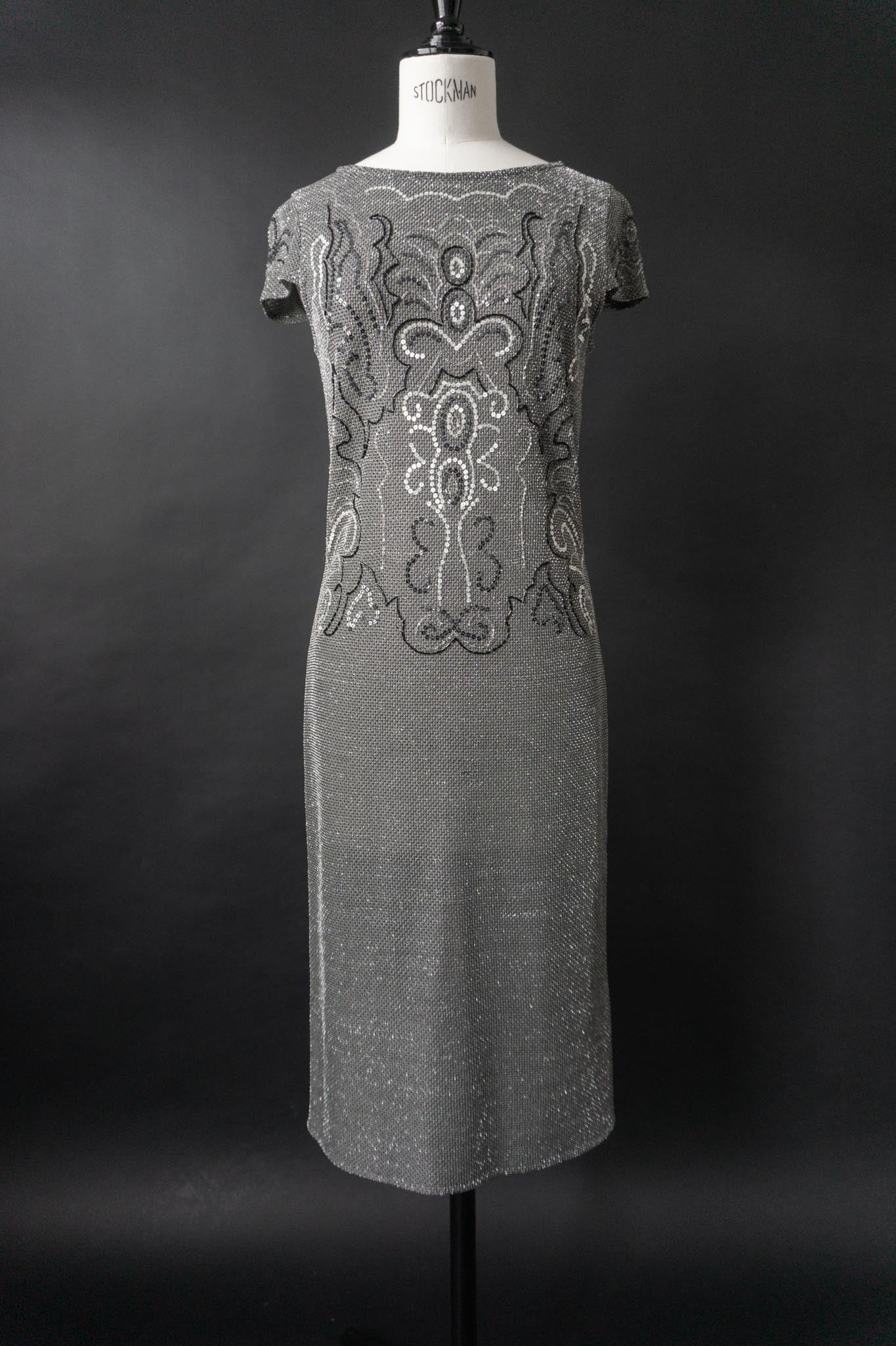 Vintage 80s Kleid, Silber, S