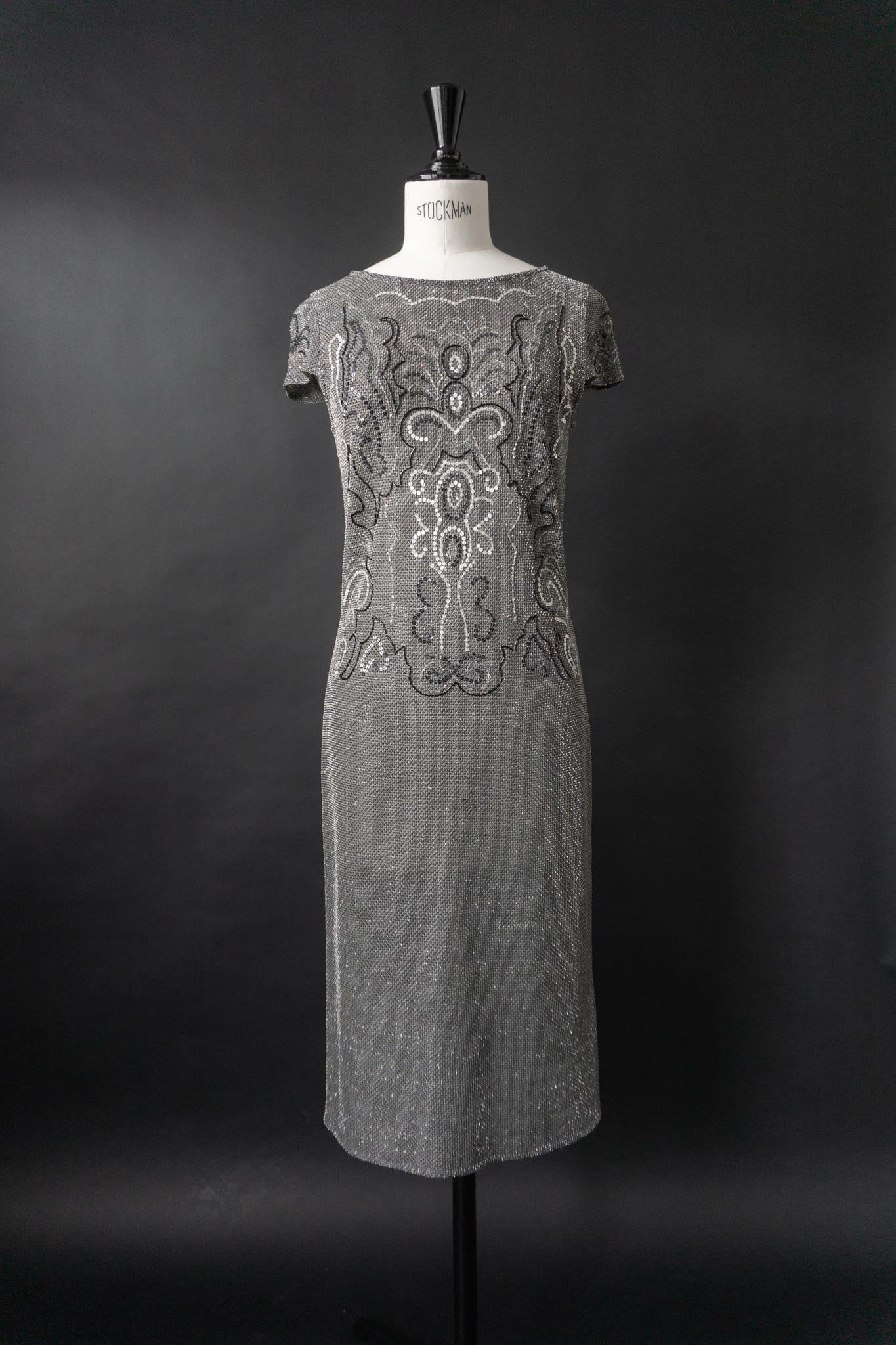 Vintage 80s Kleid, Silber, S