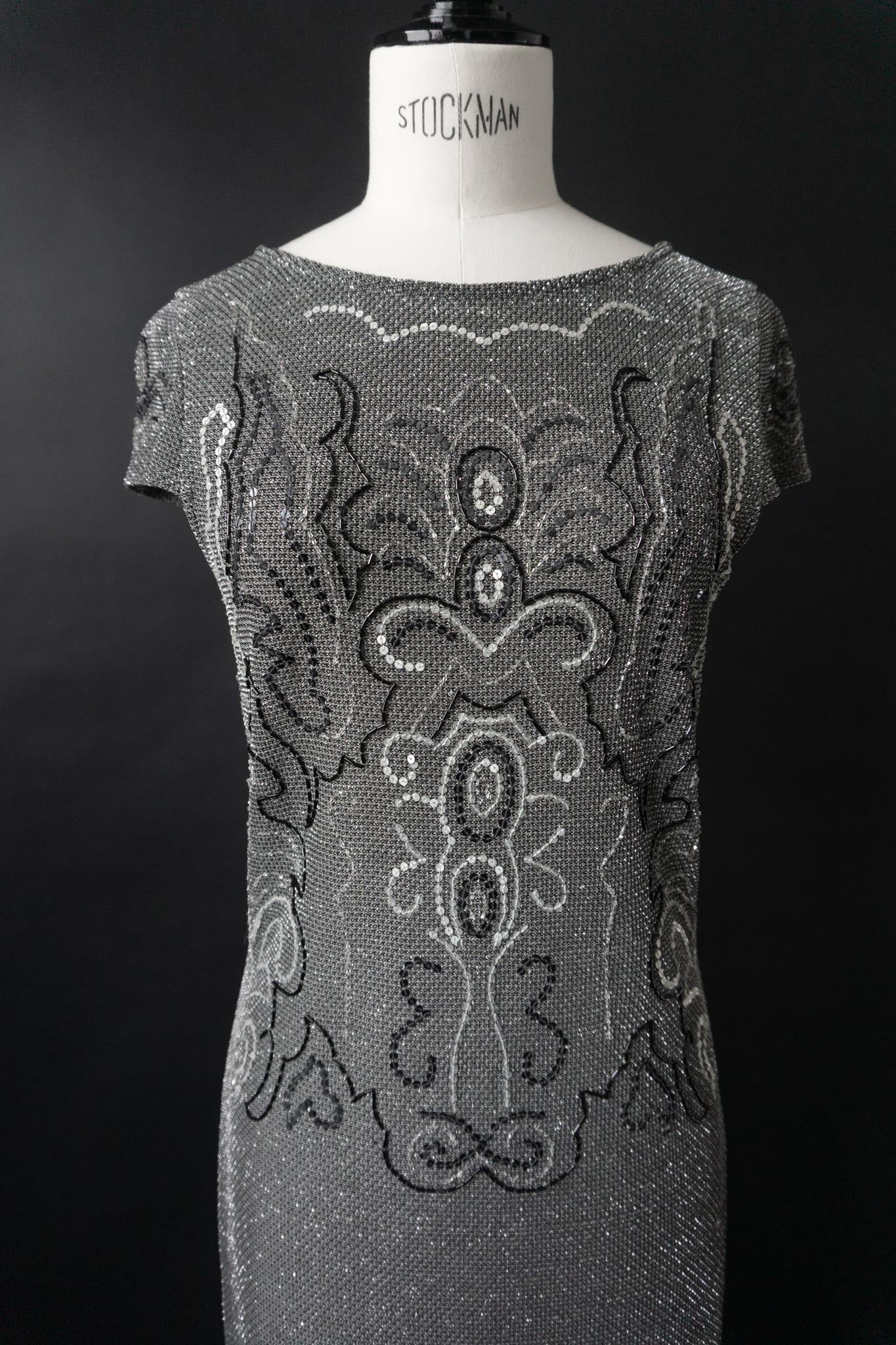 Vintage 80s Kleid, Silber, S