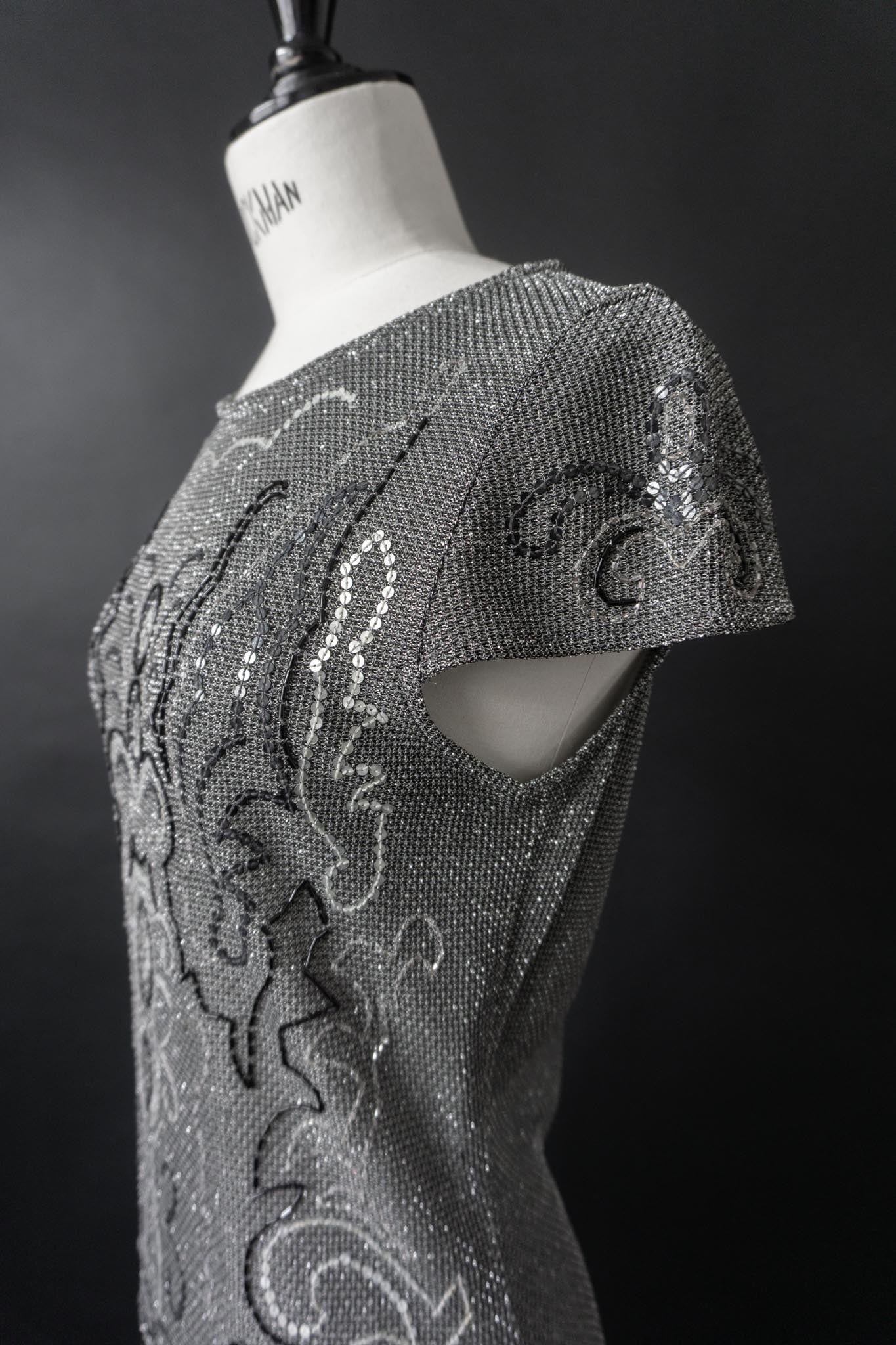 Vintage 80s Kleid, Silber, S