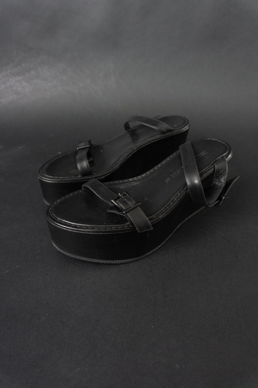 Ann Demeulemeester SS 2004 Platform Mules aus schwarzem Leder mit Keilabsatz, 40