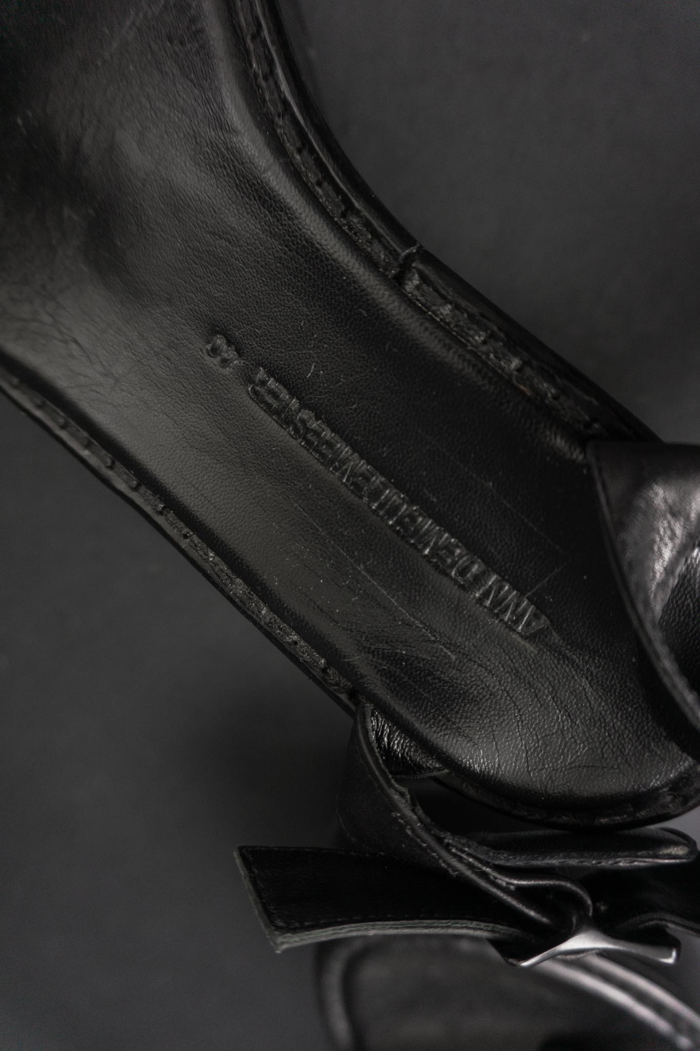 Ann Demeulemeester SS 2004 Platform Mules aus schwarzem Leder mit Keilabsatz, 40