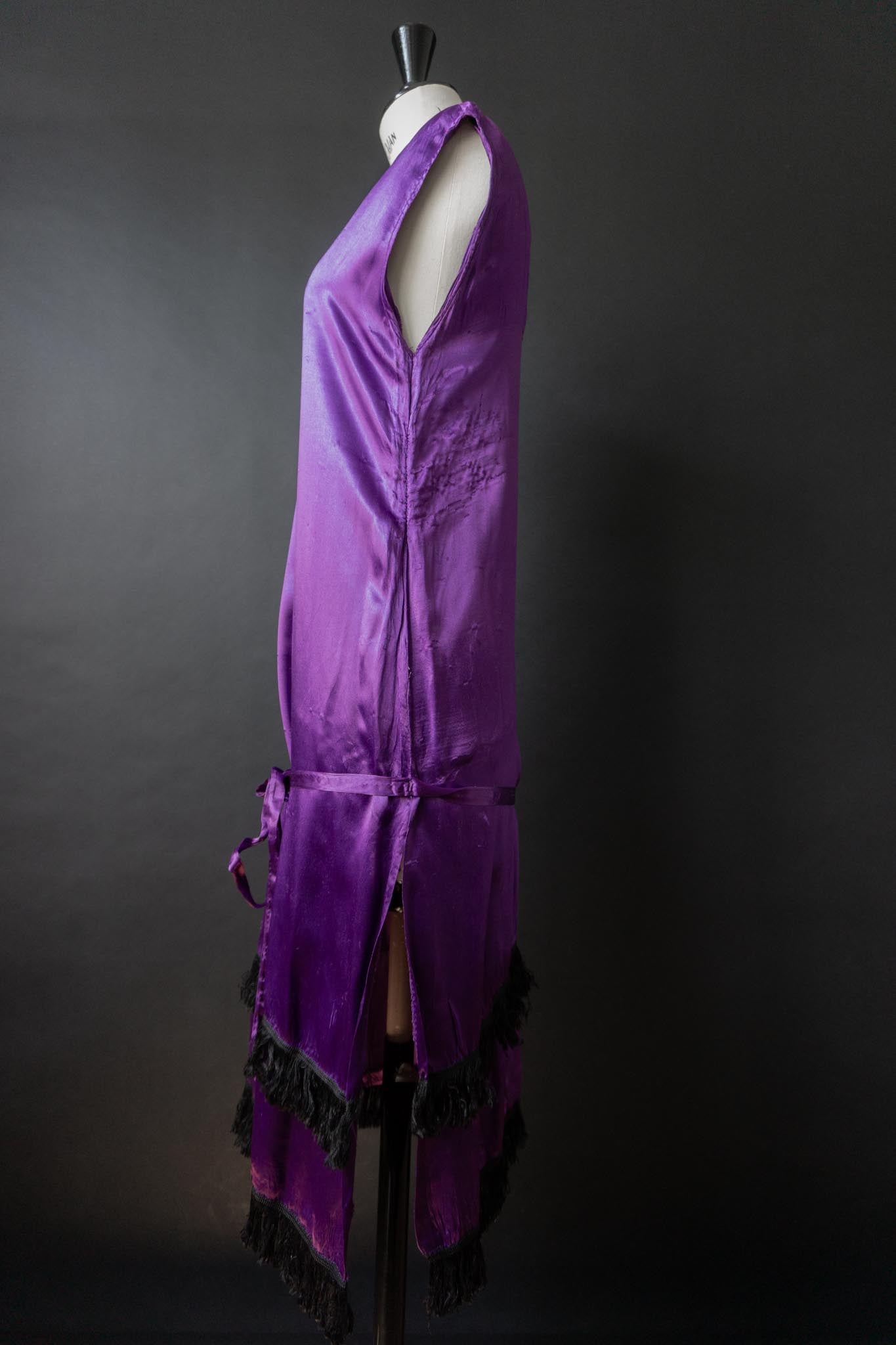 Vintage Charleston-Kleid, Viskose, Violett, XS–S