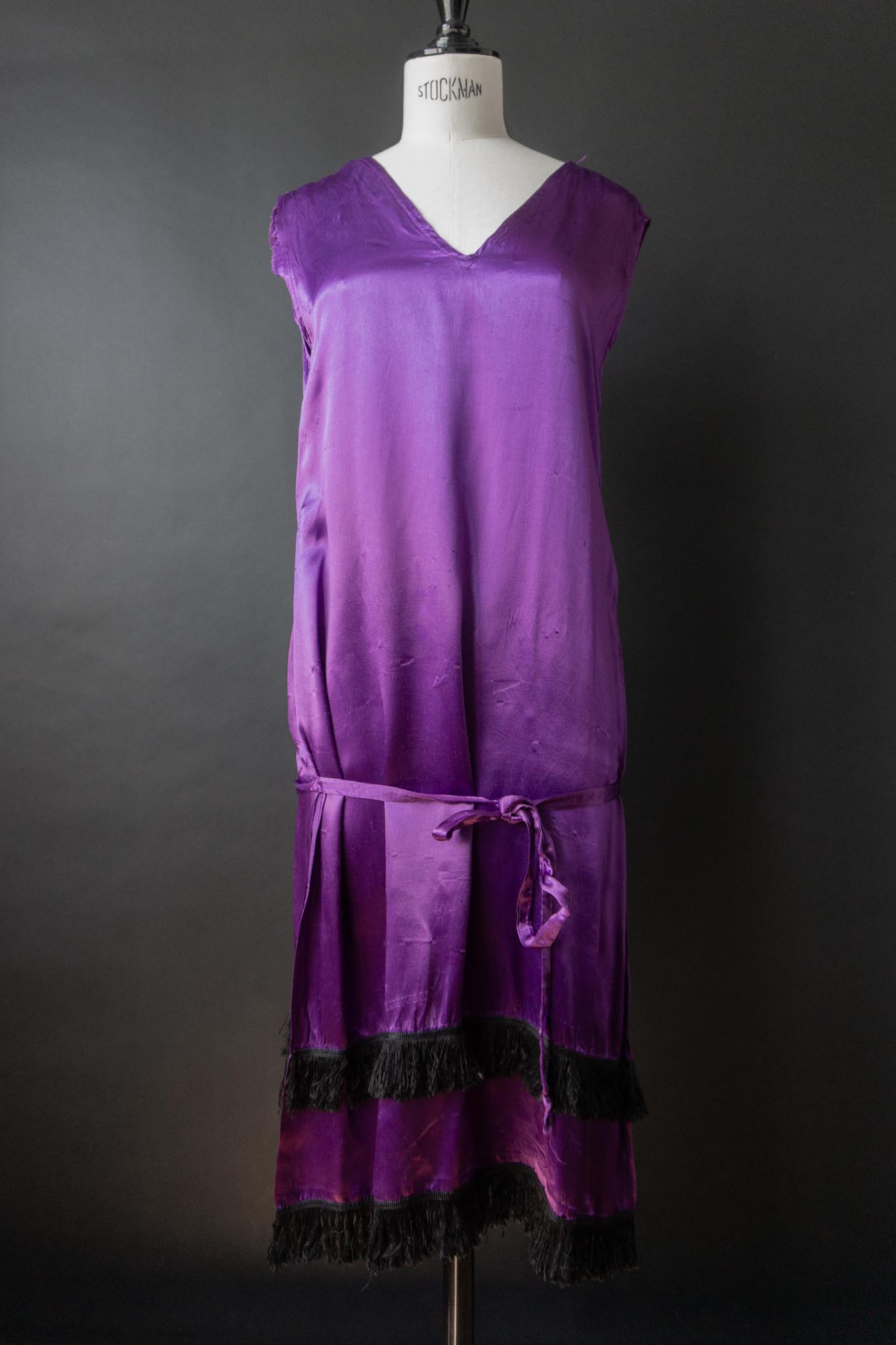Vintage Charleston-Kleid, Viskose, Violett, XS–S