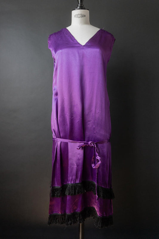 Vintage Charleston-Kleid, Viskose, Violett, XS–S