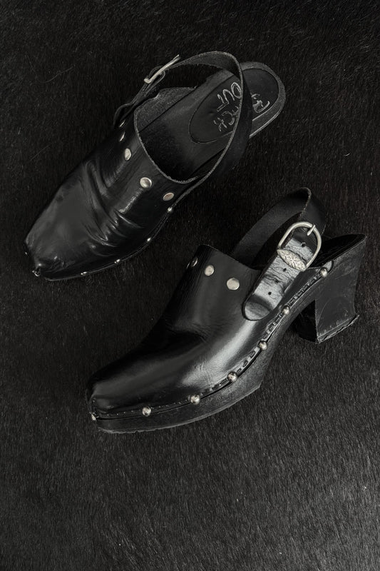 Vintage Echtleder Clogs mit Western-Details Made in Italy, 40