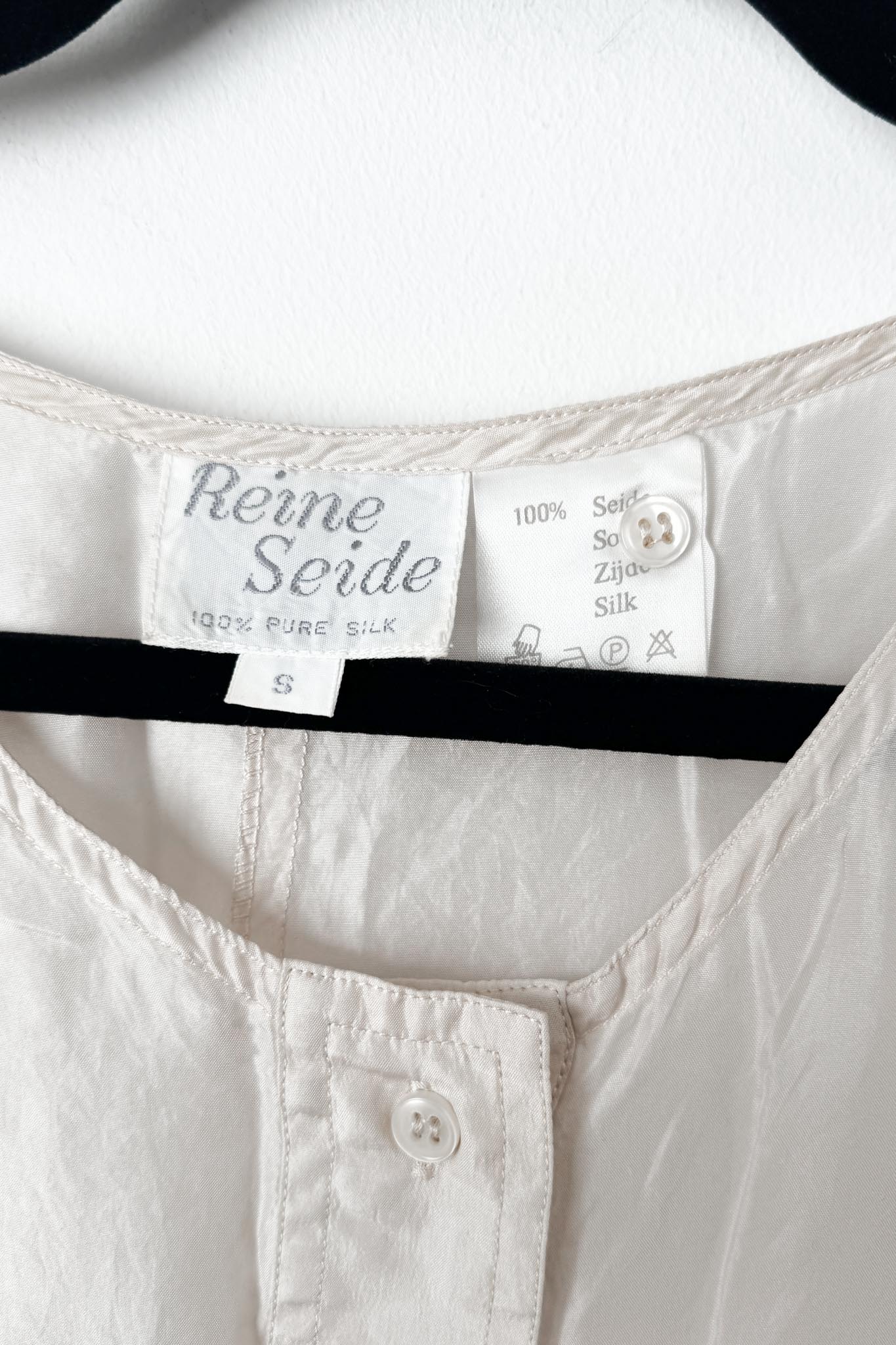 Vintage 80s Seiden Jumpsuit, Creme mit Taillengürtel, XS–S