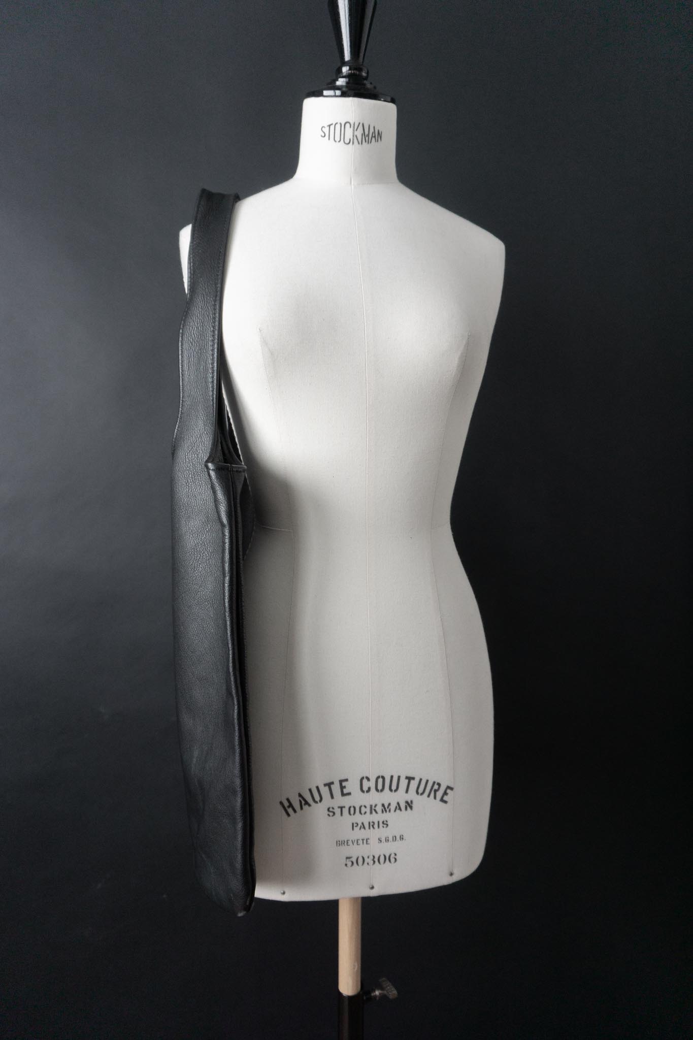 Vintage Leder Shopper Tasche, Schwarz