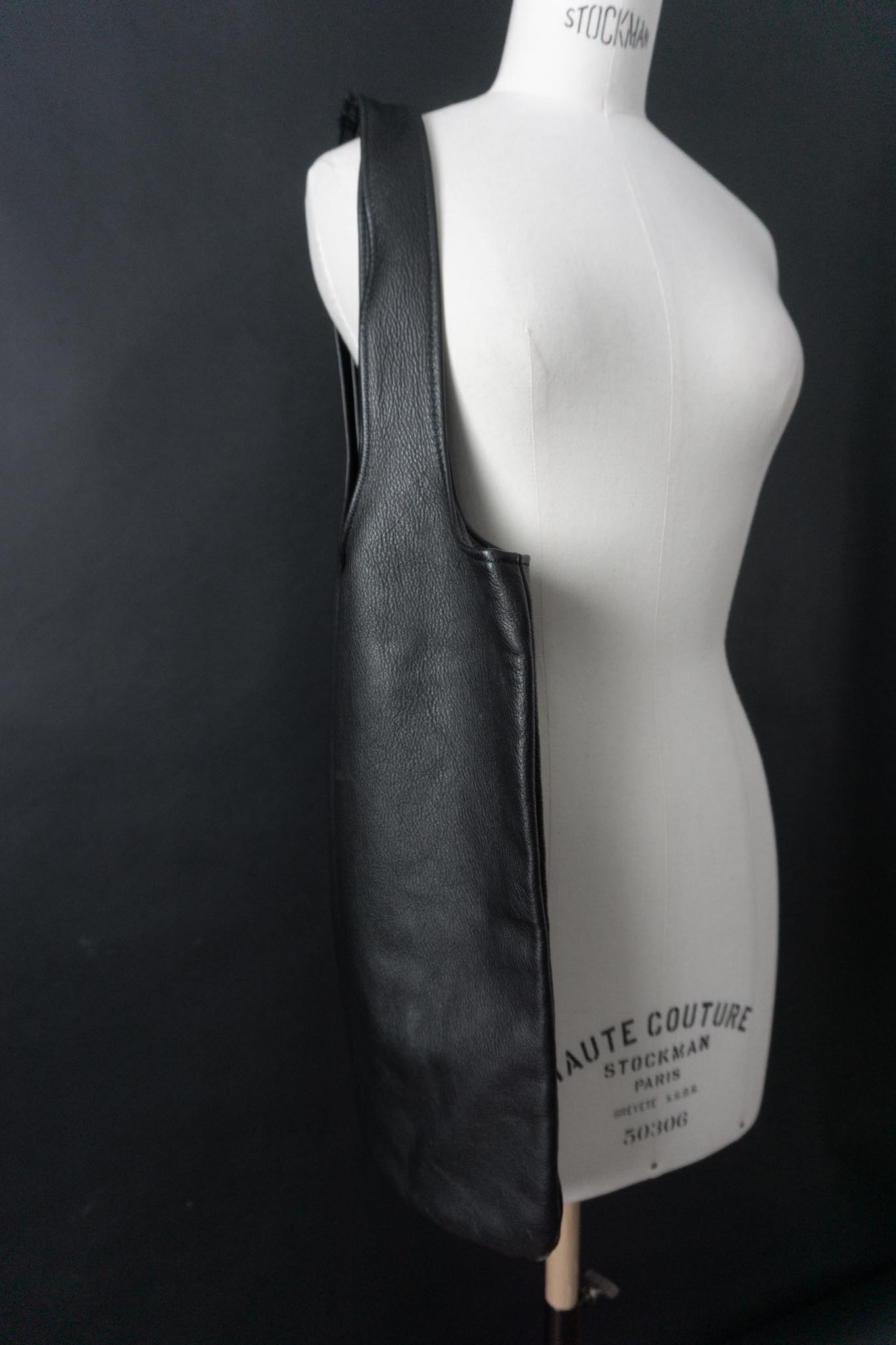Vintage Leder Shopper Tasche, Schwarz