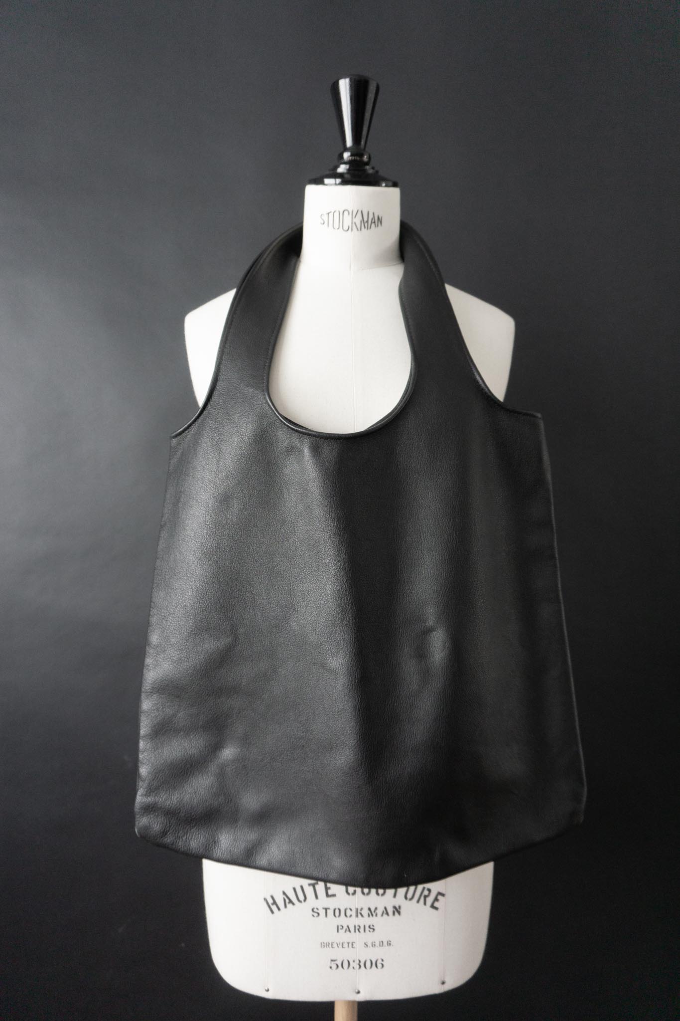 Vintage Leder Shopper Tasche, Schwarz