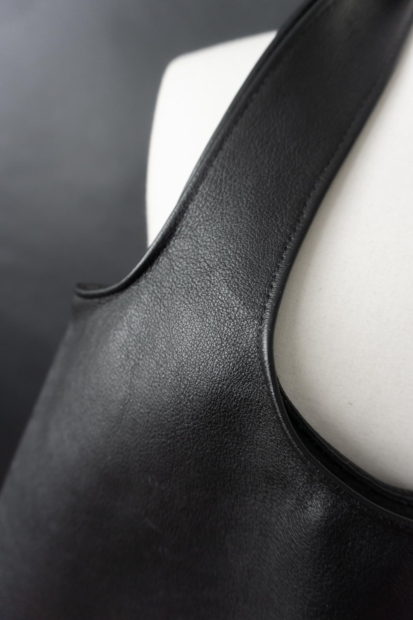 Vintage Leder Shopper Tasche, Schwarz