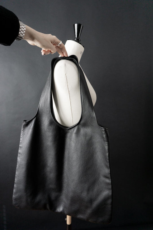 Vintage Leder Shopper Tasche, Schwarz