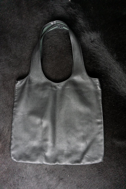 Vintage Leder Shopper Tasche, Schwarz