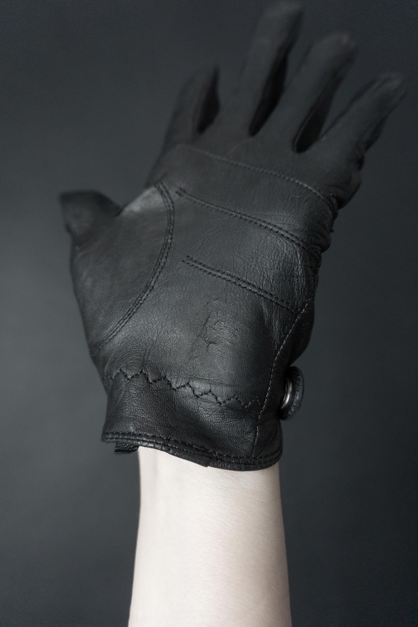 Vintage 80s Leder Biker Handschuhe, Schwarz, Echtleder, 7