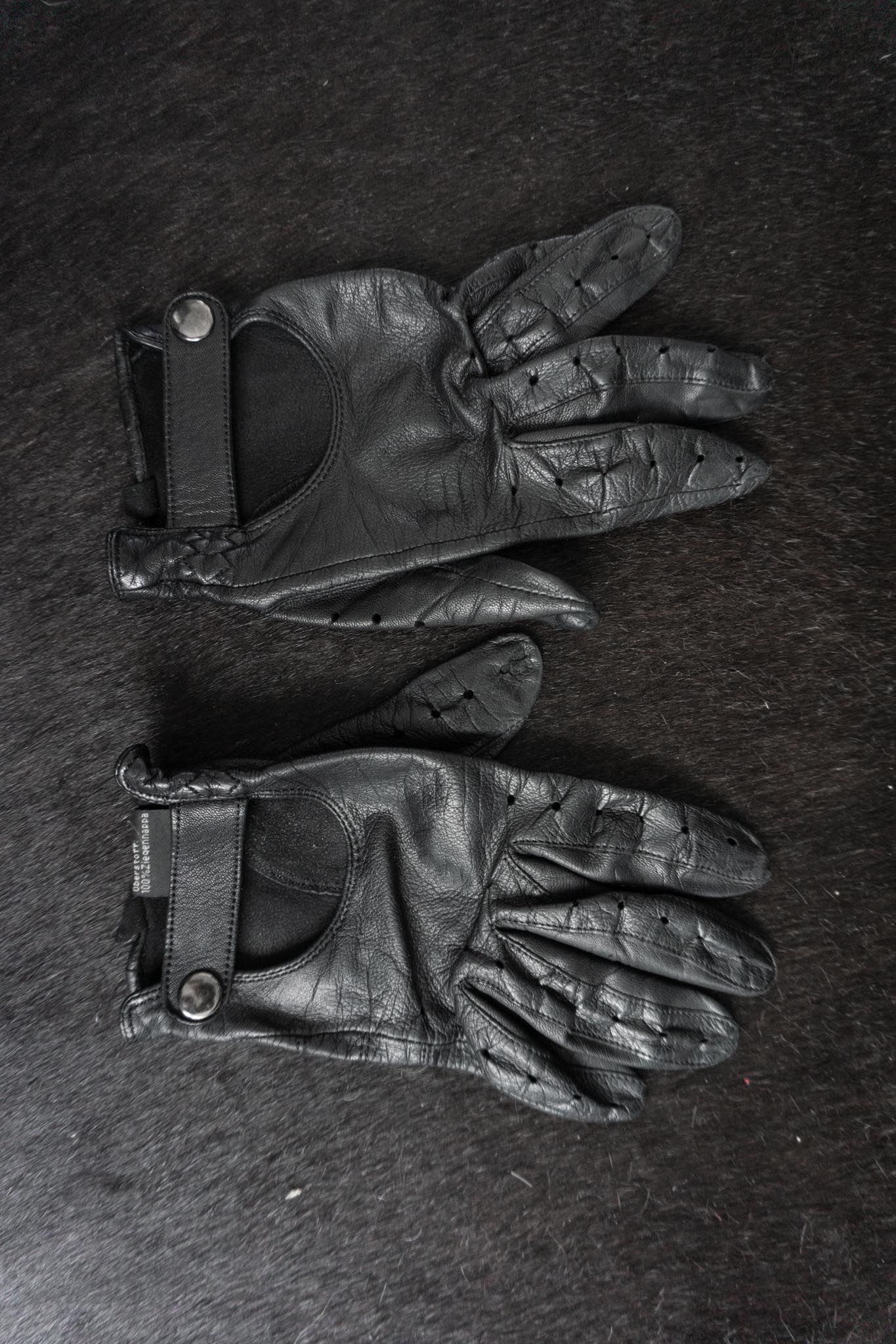 Vintage 80s Leder Biker Handschuhe, Schwarz, Echtleder, 7