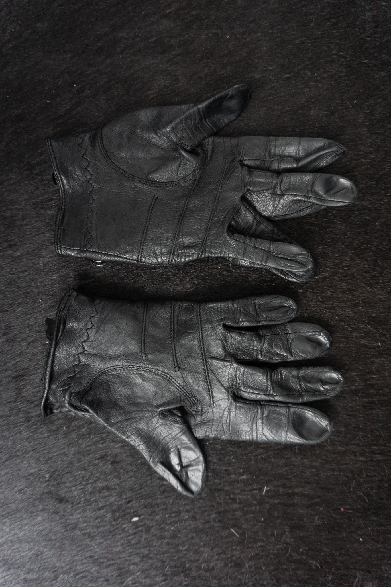 Vintage 80s Leder Biker Handschuhe, Schwarz, Echtleder, 7