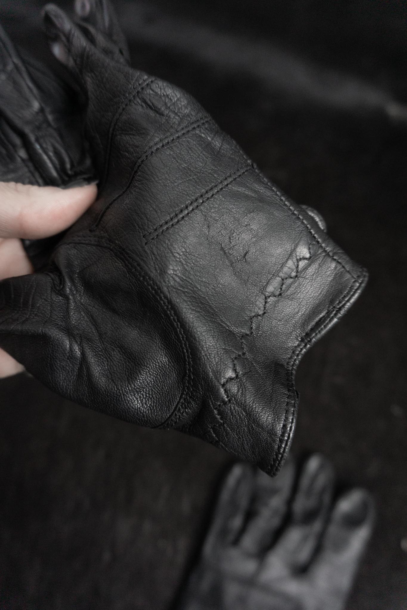 Vintage 80s Leder Biker Handschuhe, Schwarz, Echtleder, 7