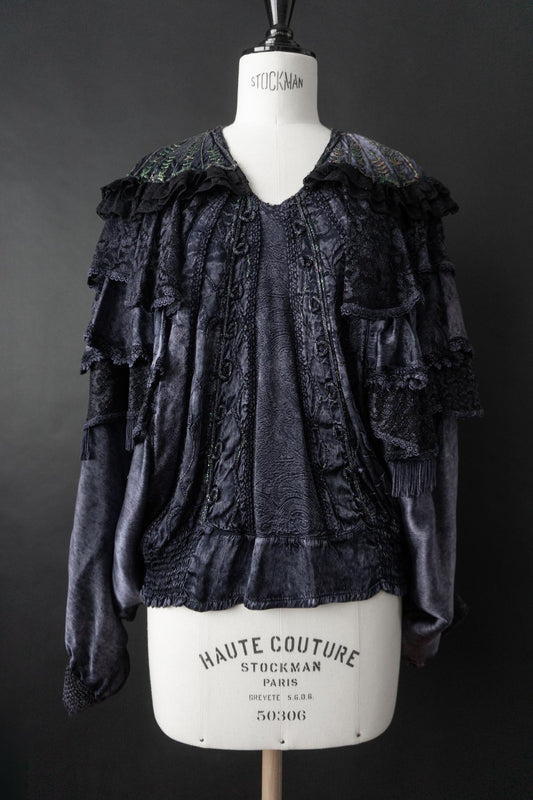Vintage 80s Bluse, Batwing Ärmel, S–M