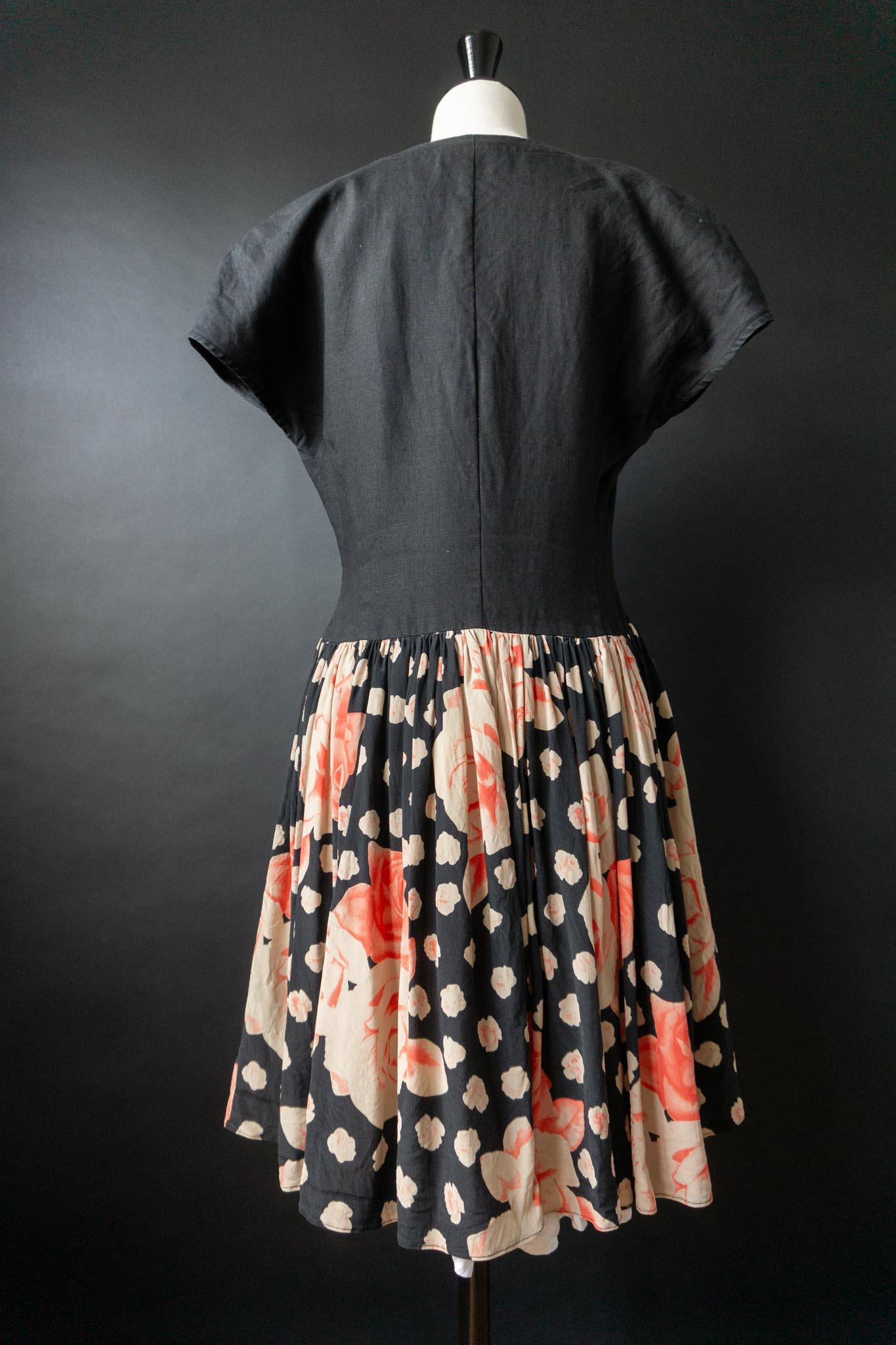 Vintage Vintage Leinen-Seidenkleid mit floralem Print, M–L