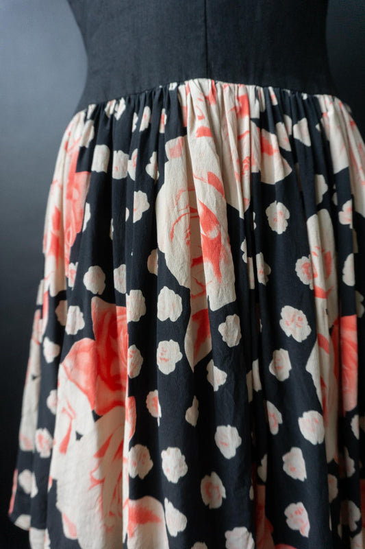 Vintage Vintage Leinen-Seidenkleid mit floralem Print, M–L