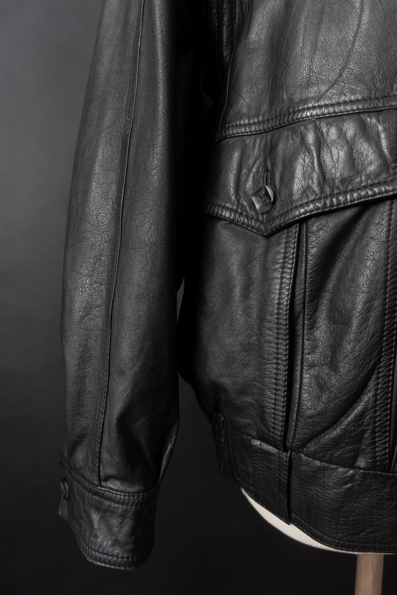 Vintage 80s convertible Lederjacke, Schwarz, M–L