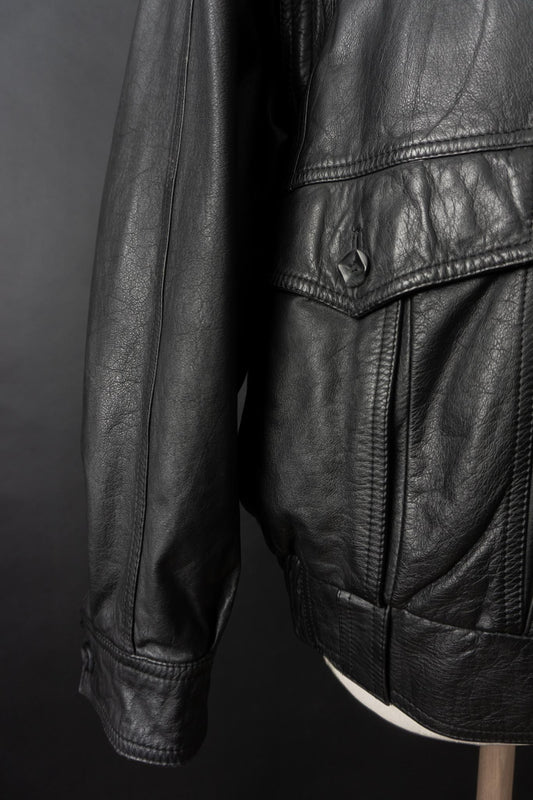 Vintage 80s convertible Lederjacke, Schwarz, M–L