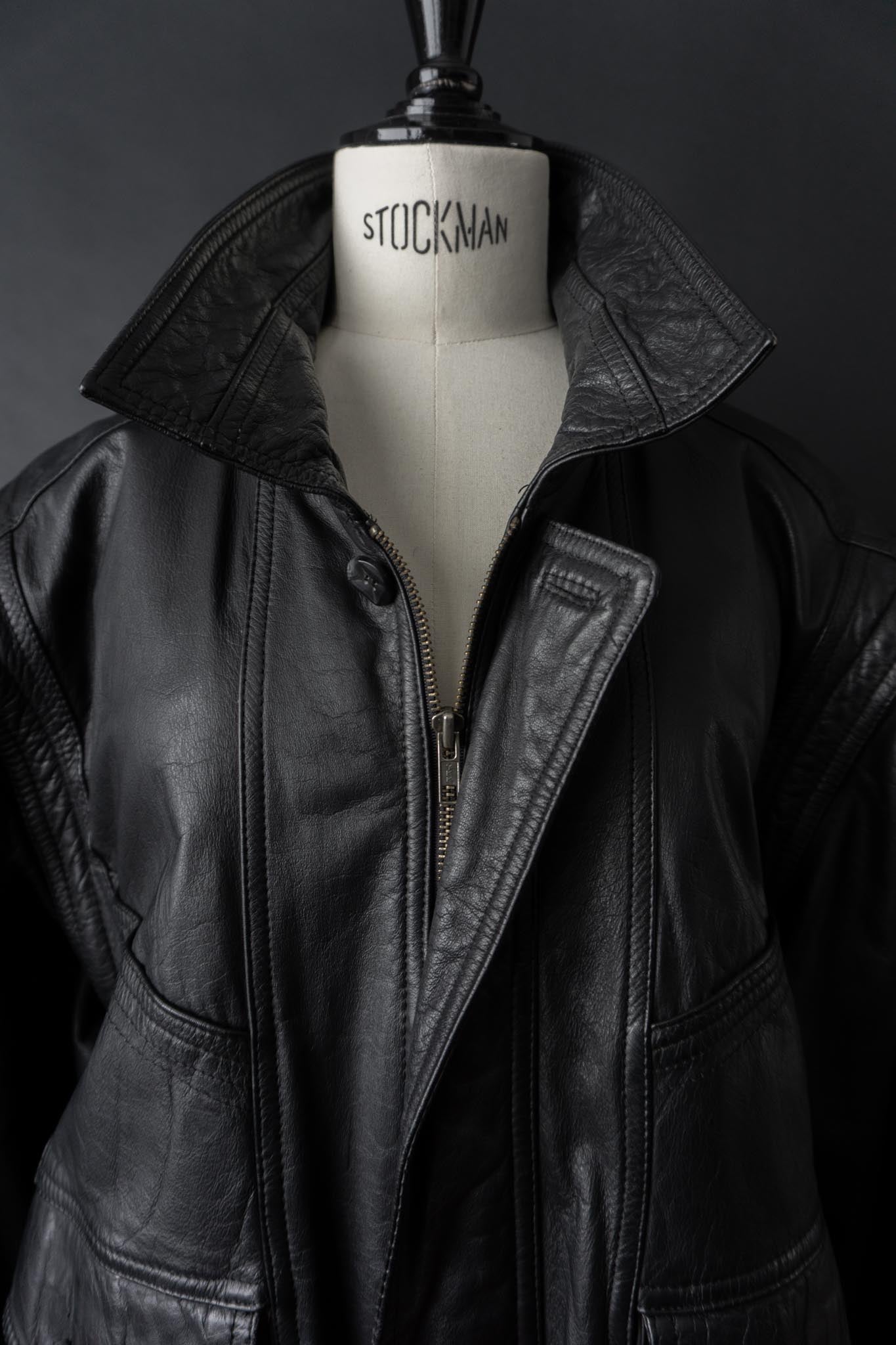 Vintage 80s convertible Lederjacke, Schwarz, M–L
