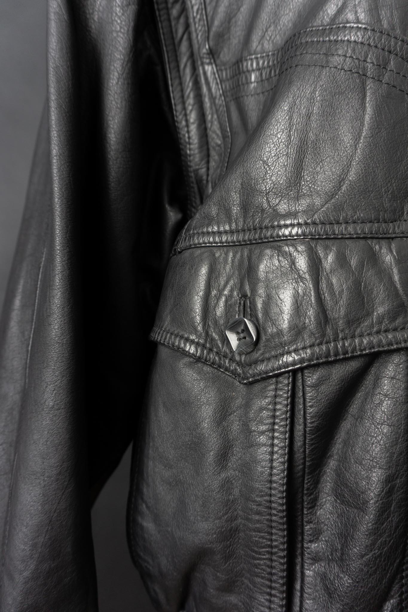 Vintage 80s convertible Lederjacke, Schwarz, M–L
