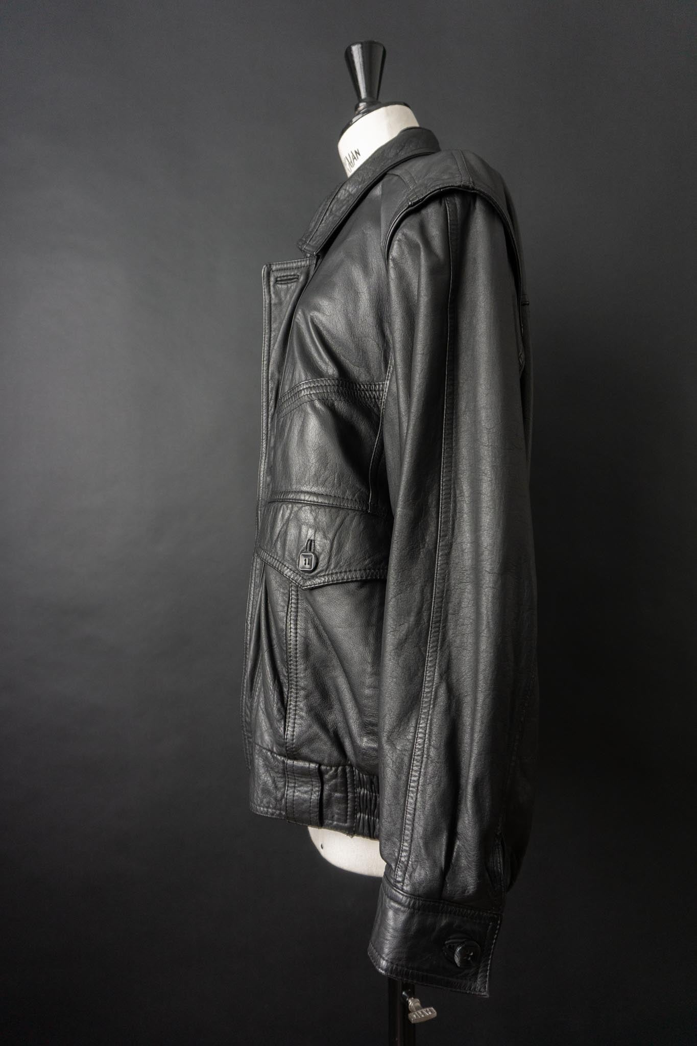 Vintage 80s convertible Lederjacke, Schwarz, M–L