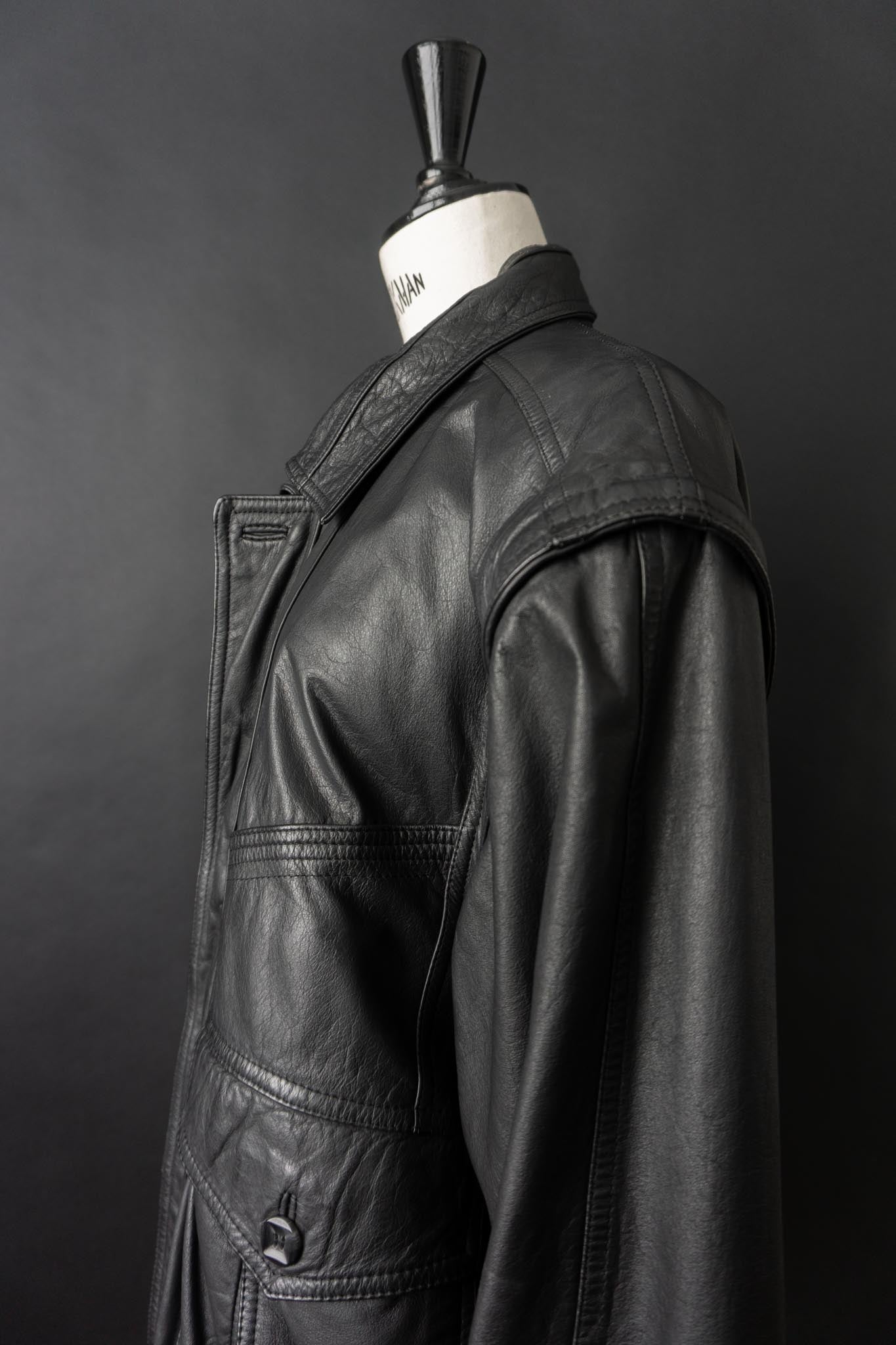 Vintage 80s convertible Lederjacke, Schwarz, M–L