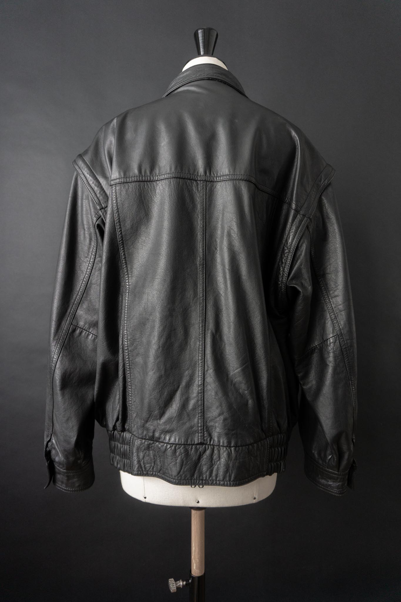 Vintage 80s convertible Lederjacke, Schwarz, M–L