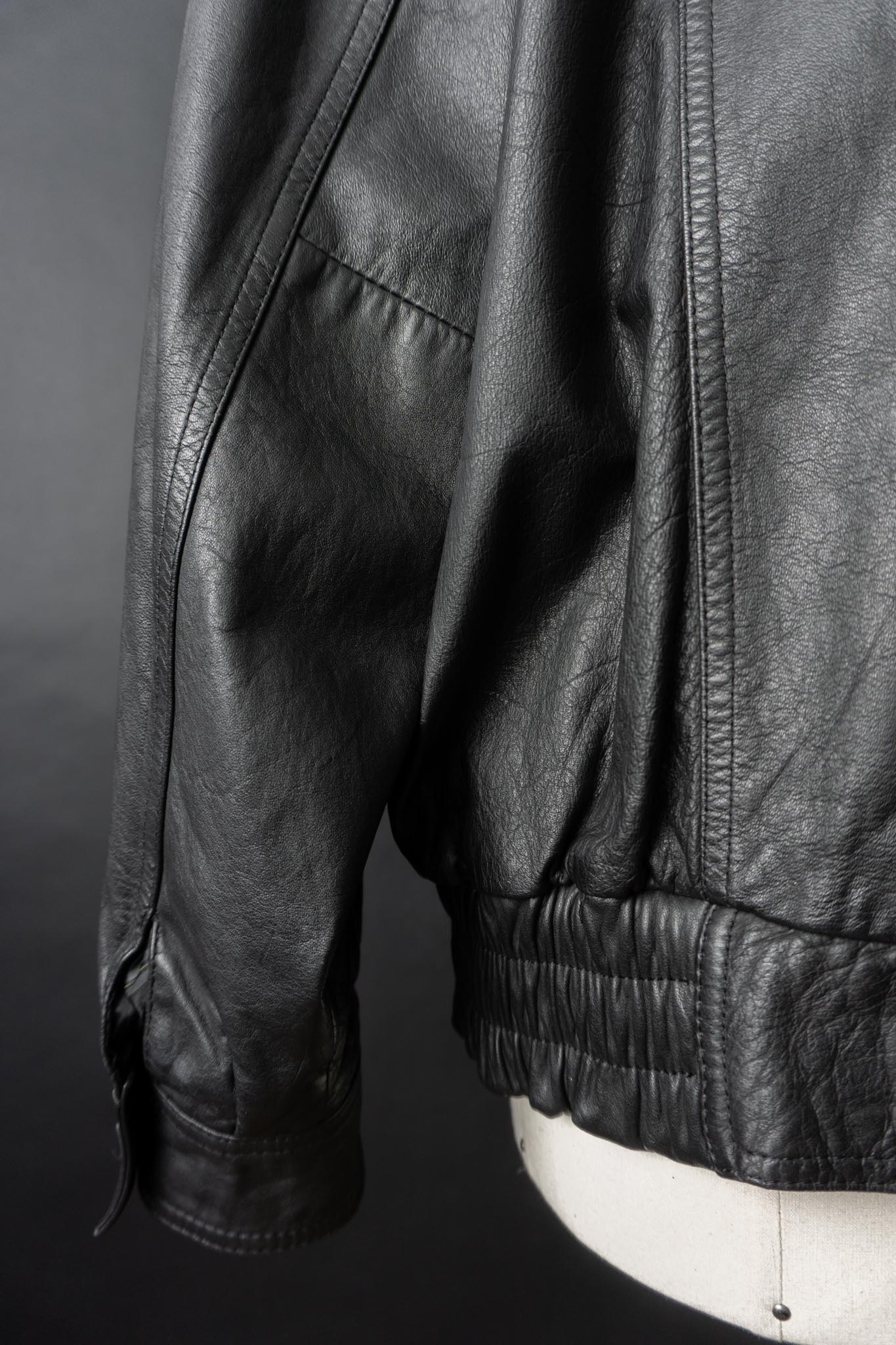 Vintage 80s convertible Lederjacke, Schwarz, M–L