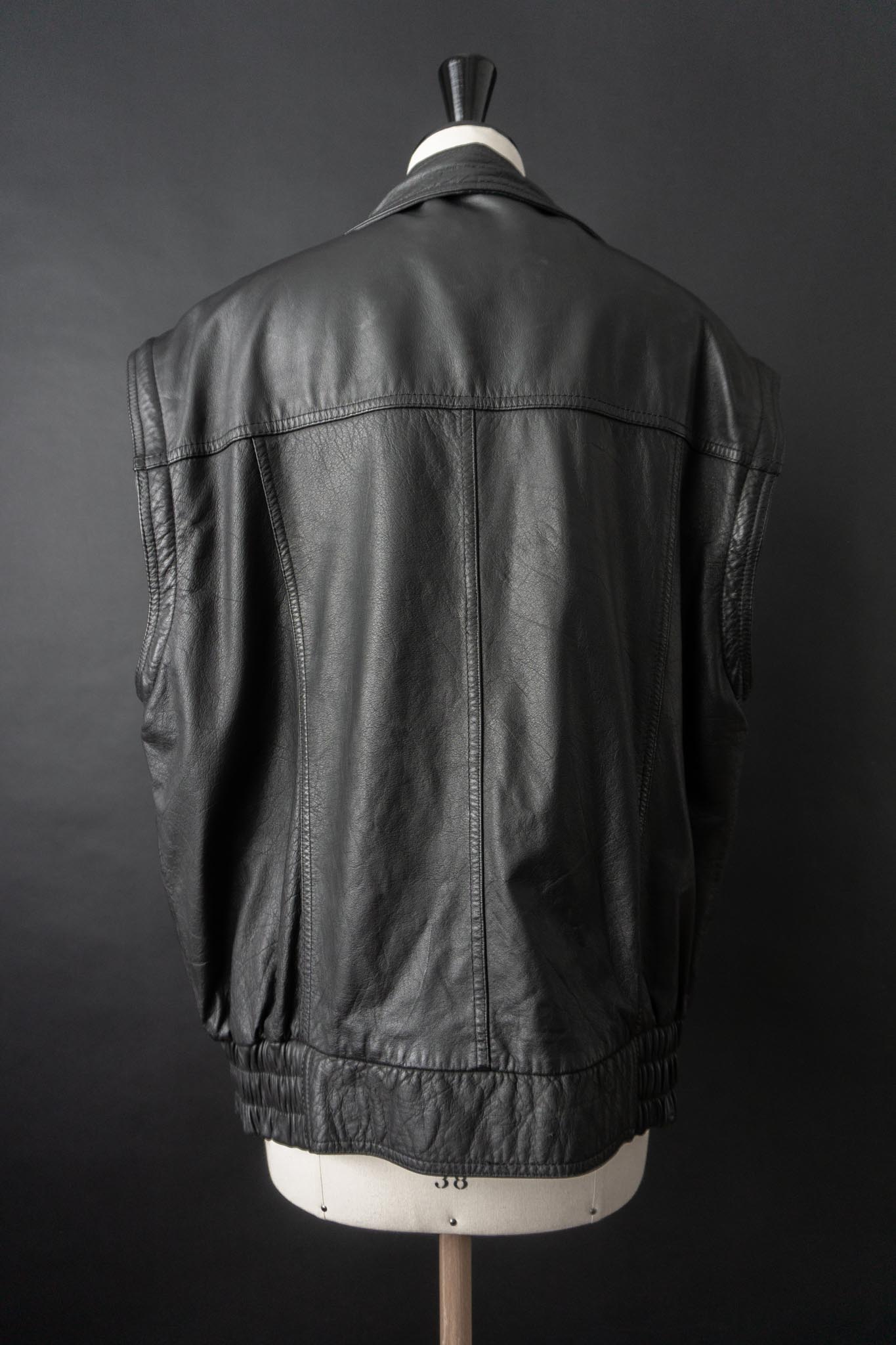 Vintage 80s convertible Lederjacke, Schwarz, M–L