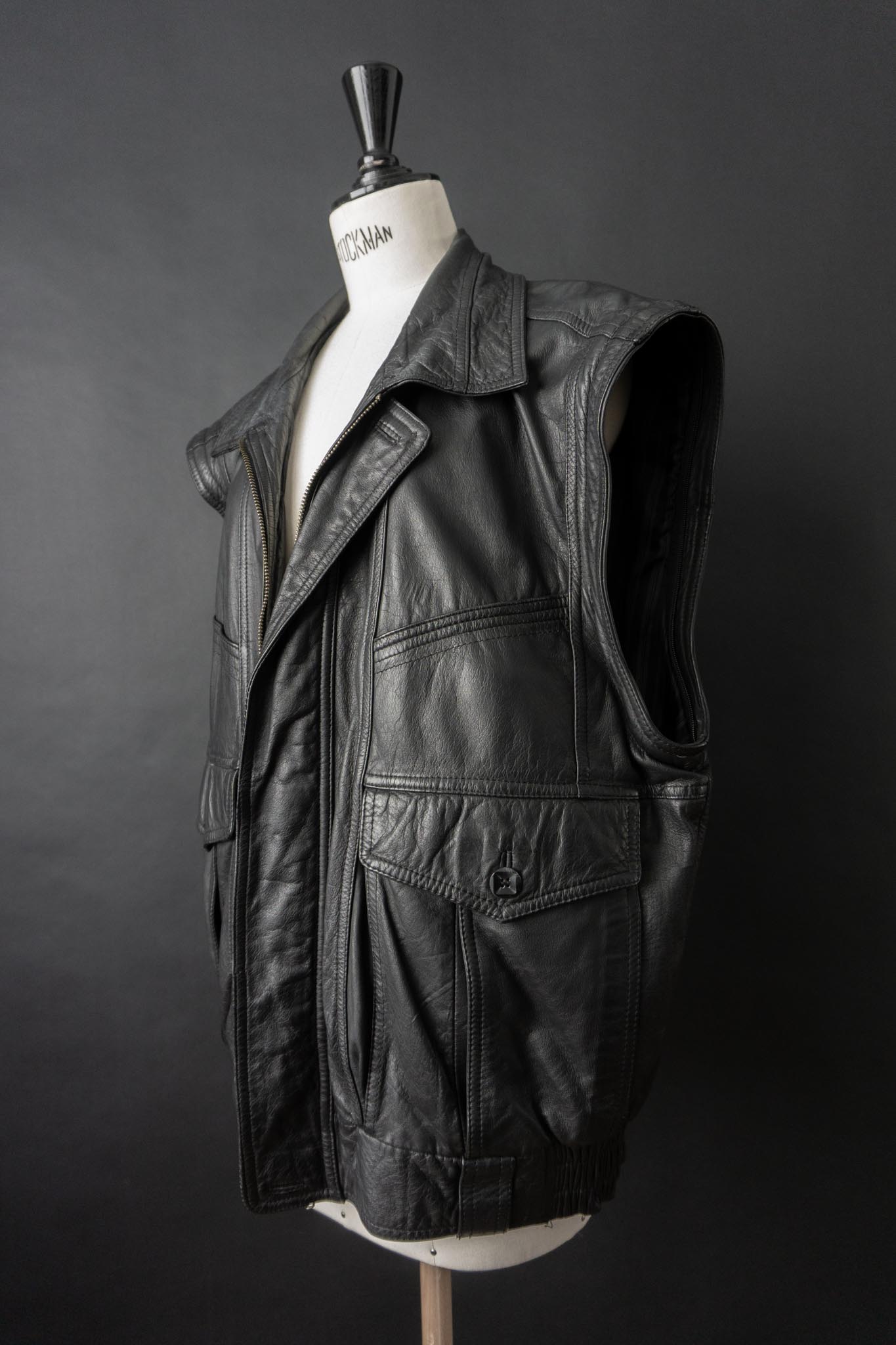 Vintage 80s convertible Lederjacke, Schwarz, M–L