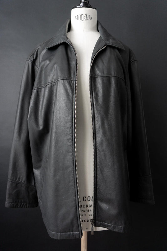 Vintage 90s Lederjacke mit Zipper, M–L