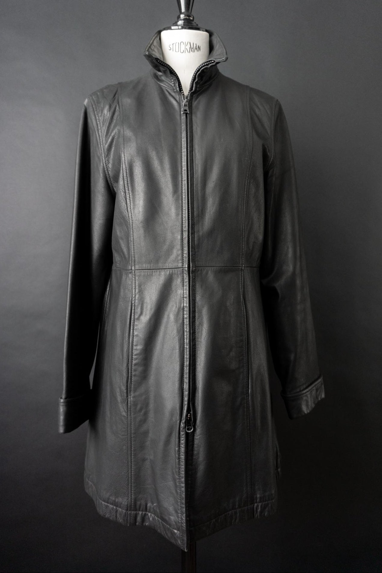 Vintage 90s Ledermantel, Zipper, S–M