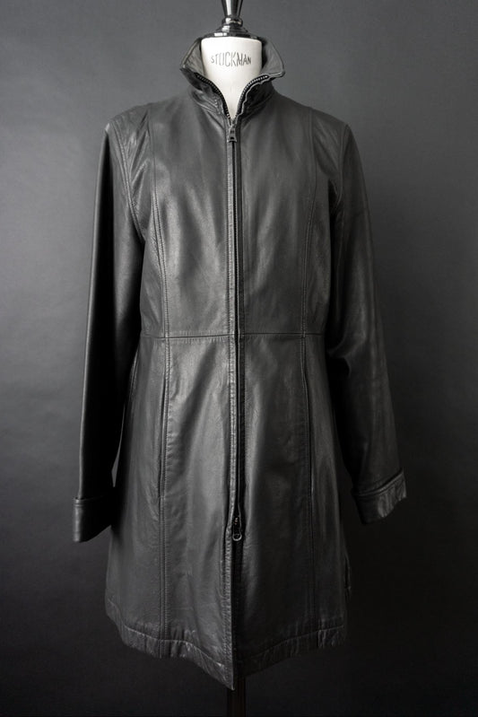 Vintage 90s Ledermantel, Zipper, S–M