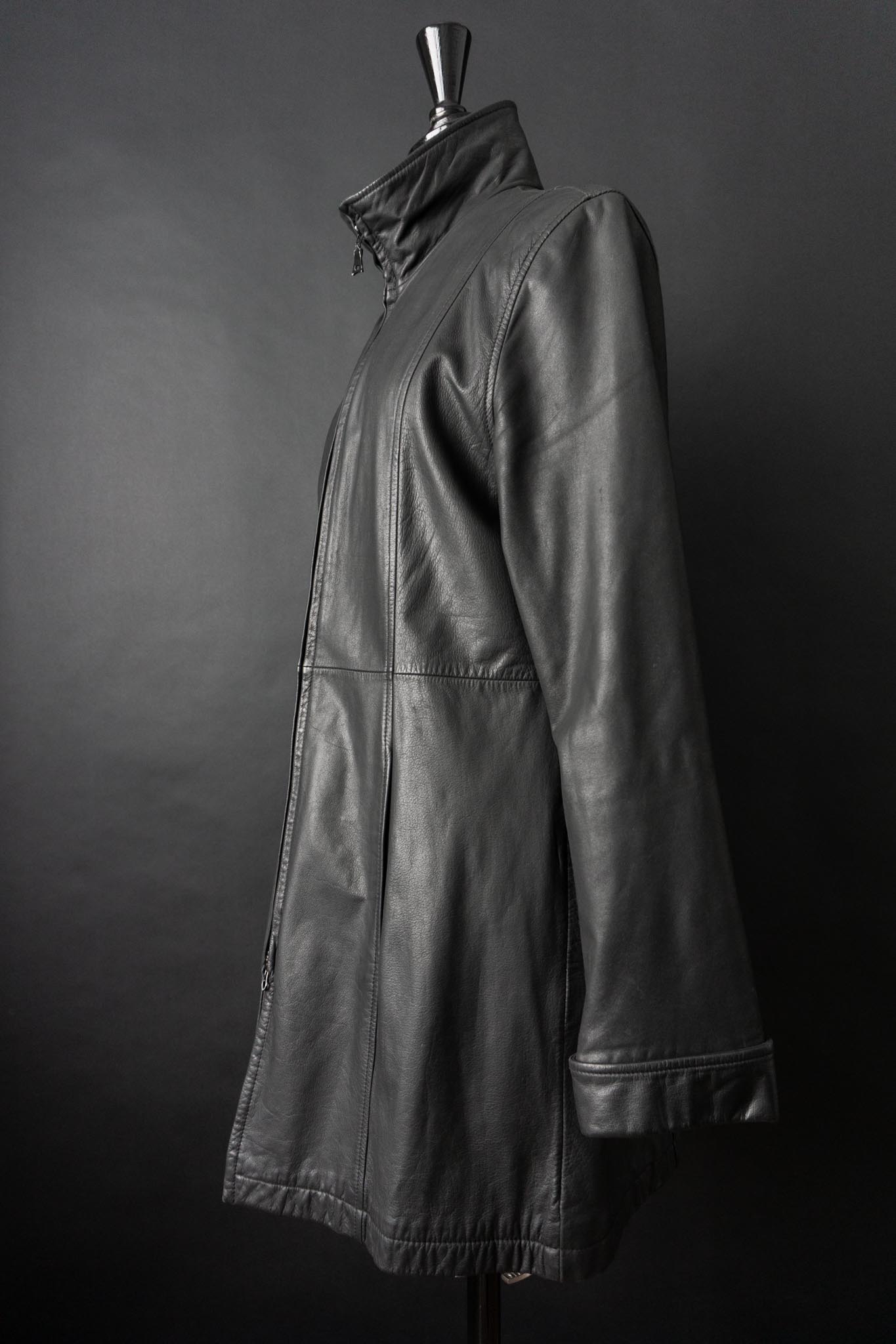 Vintage 90s Ledermantel, Zipper, S–M