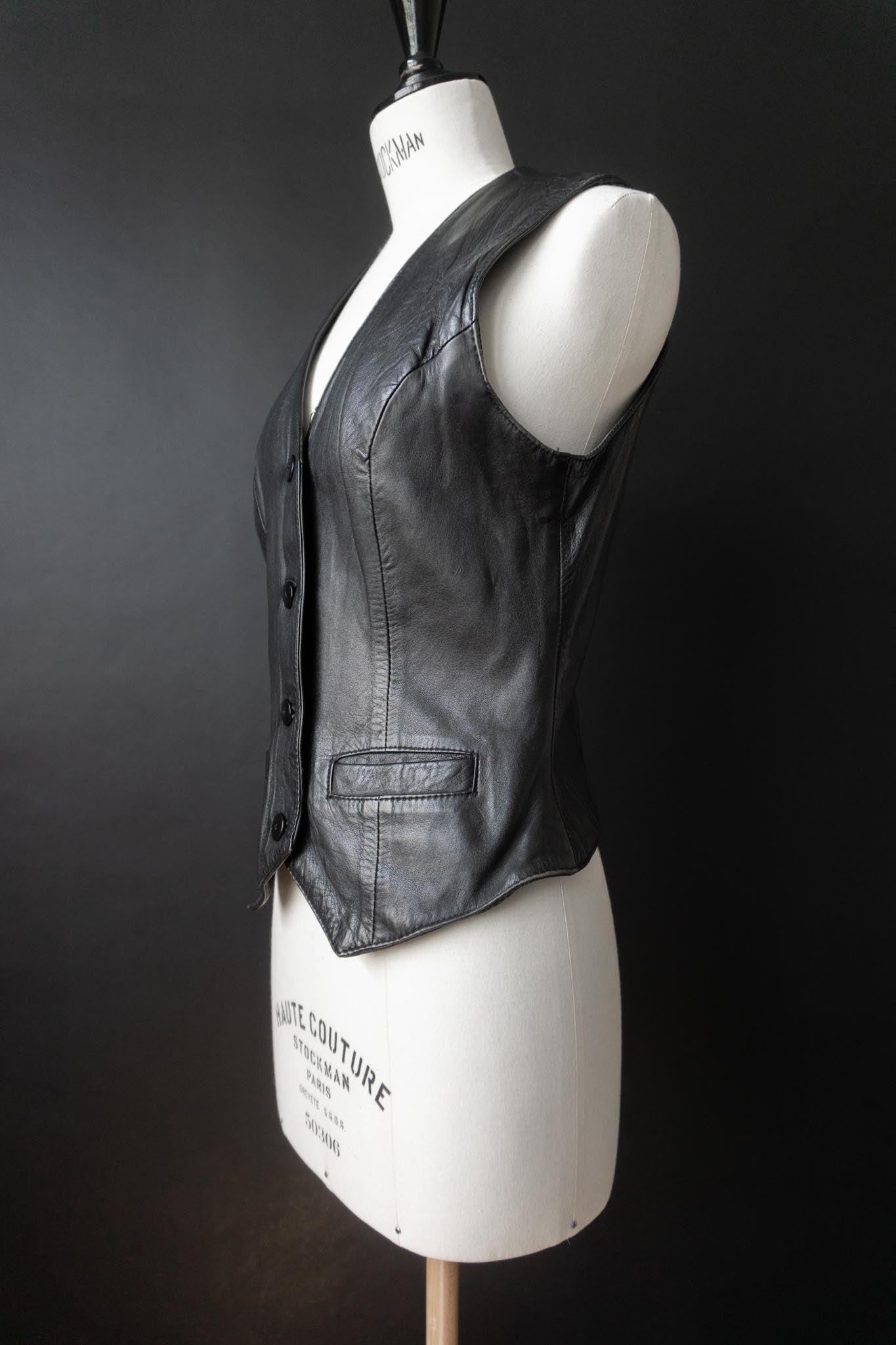 Vintage Lederweste aus Echtleder, Festival Piece, S–M