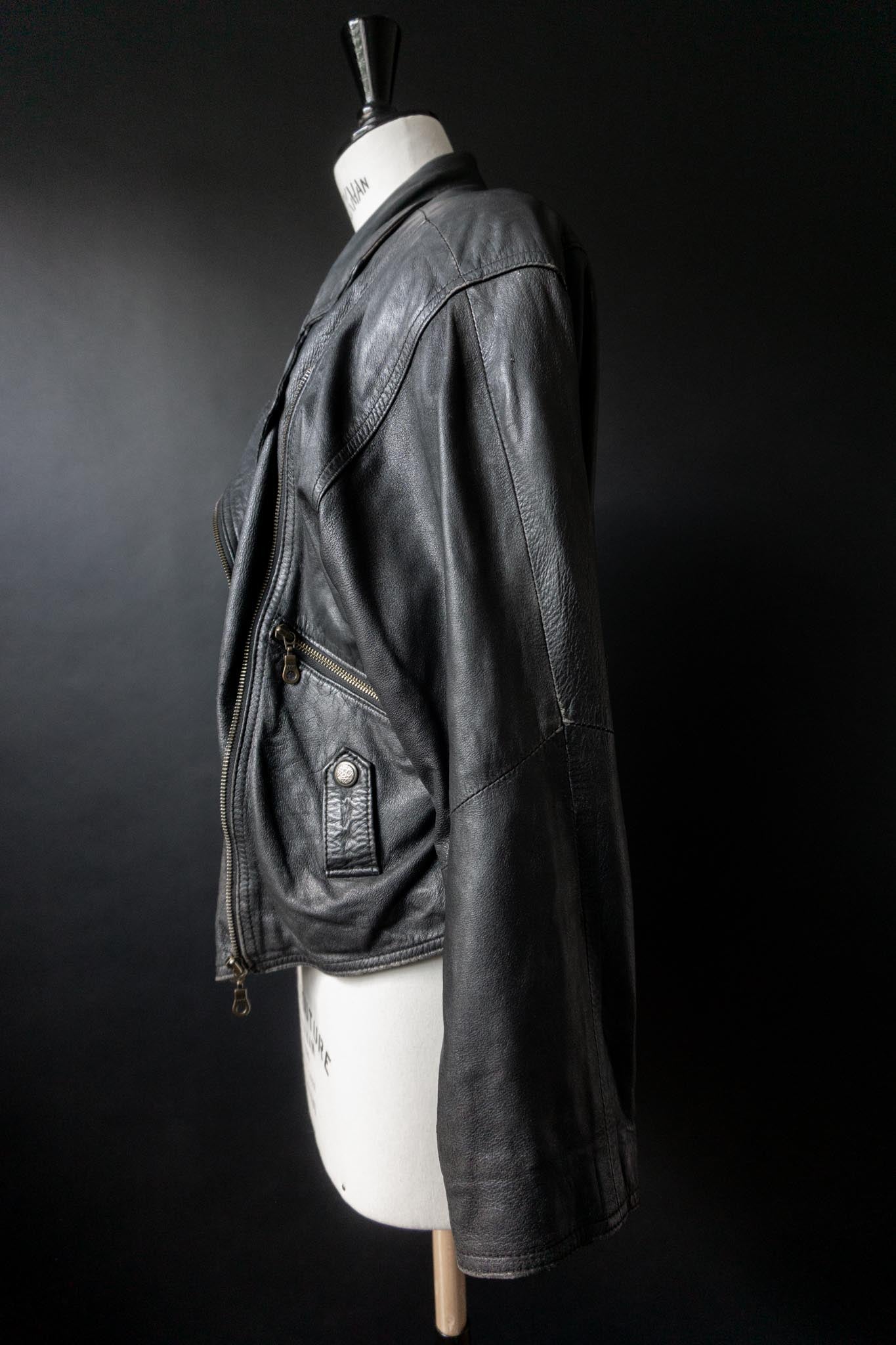 Vintage Lederjacke, Slouchy Bikerjacke mit Patina, M–L