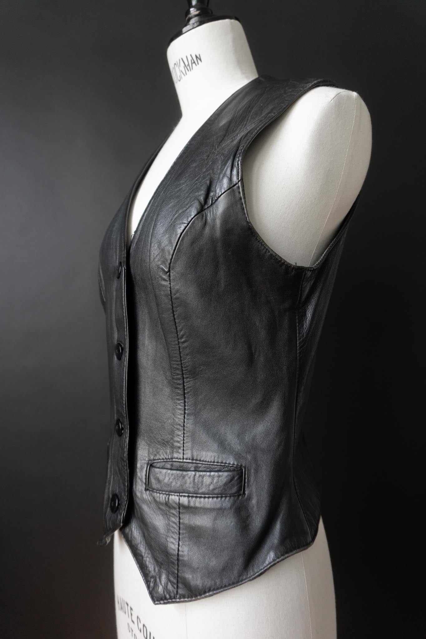 Vintage Lederweste aus Echtleder, Festival Piece, S–M