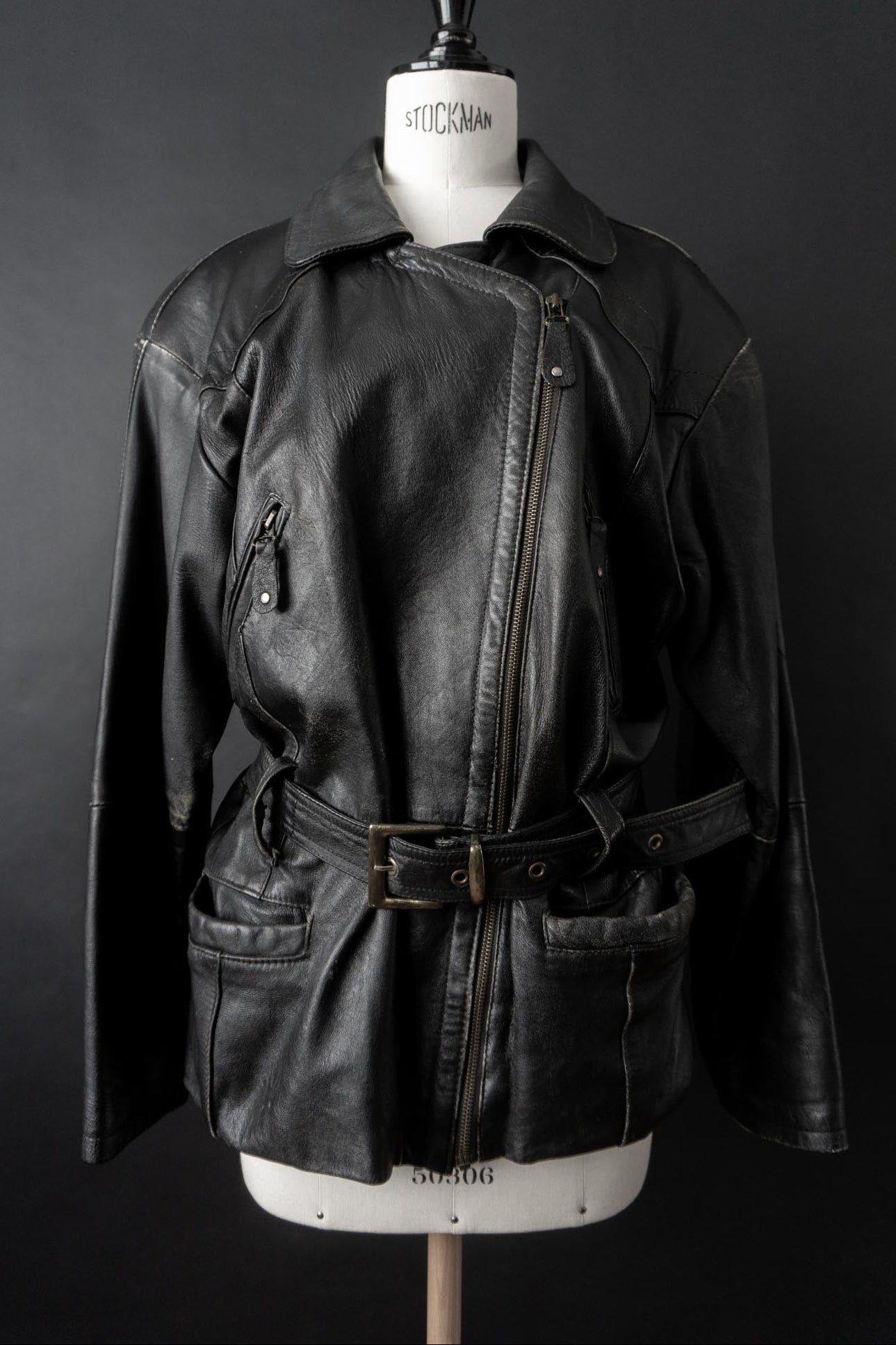 Vintage 90s slouchy Biker Lederjacke, S–M
