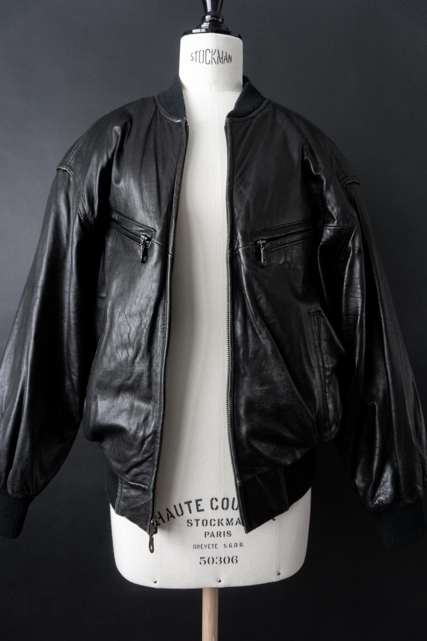 Vintage 80s Blouson Lederjacke, Schwarz, M–L