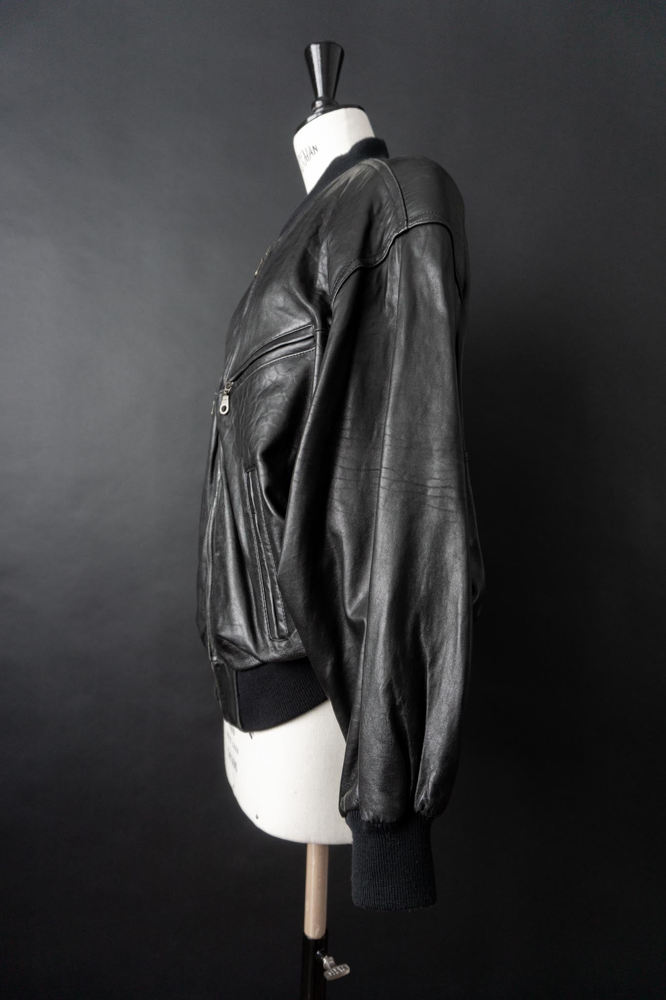 Vintage 80s Blouson Lederjacke, Schwarz, M–L