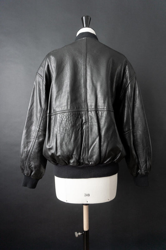 Vintage 80s Blouson Lederjacke, Schwarz, M–L