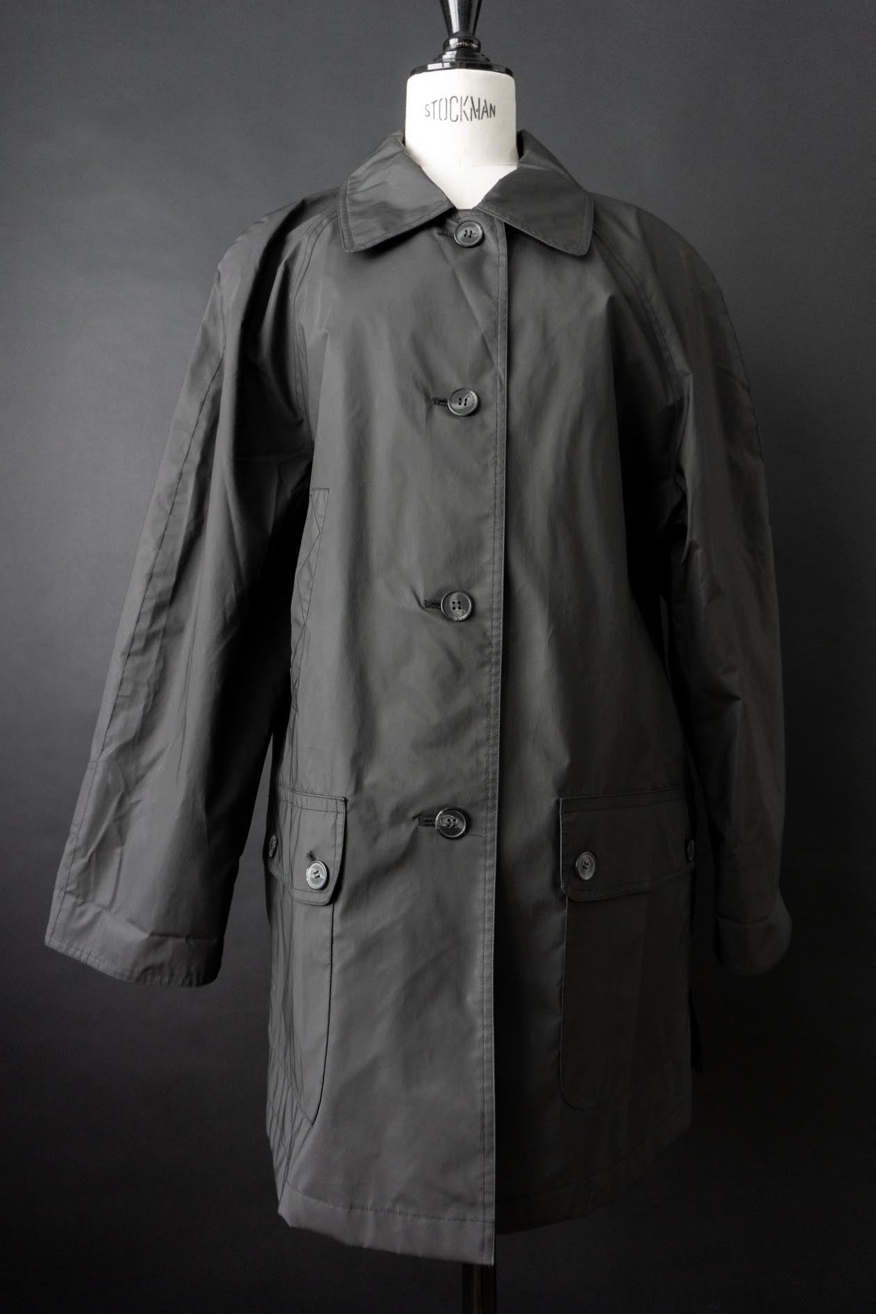 Vintage Regenmantel, Schwarz, Minimalistischer, M–L