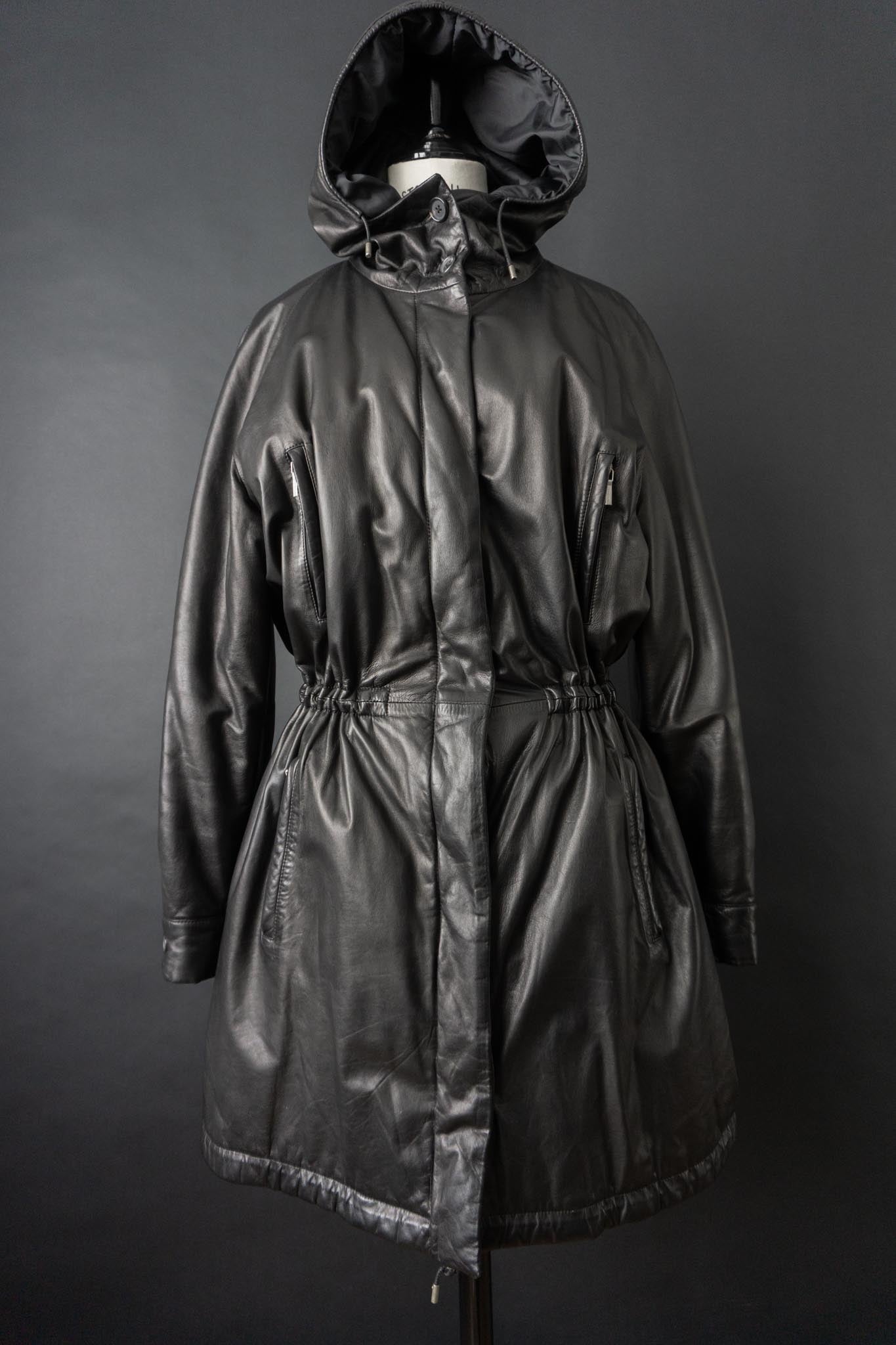 Vintage Jil Sander Ledermantel Schwarz, S–M
